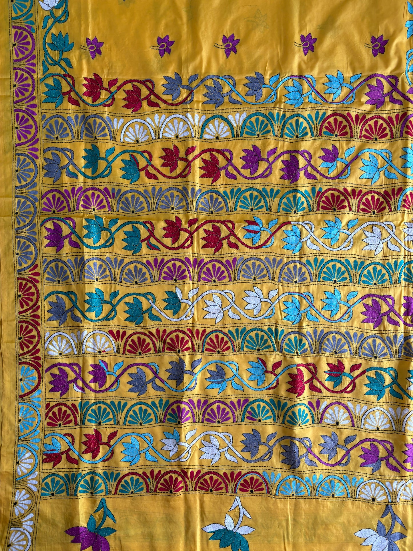 Kantha Hand Embroidered Blended Banglore Silk/Art Silk Saree With Blouse
