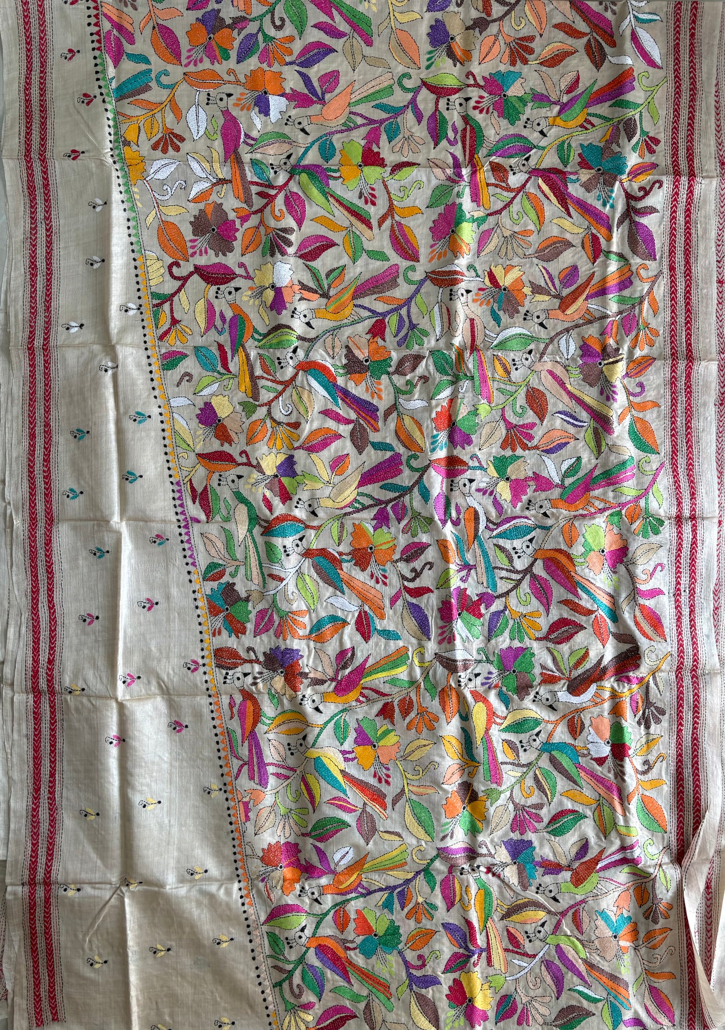 Kantha Stitch Hand Embroidered Pure Gachi Tussar Silk Saree