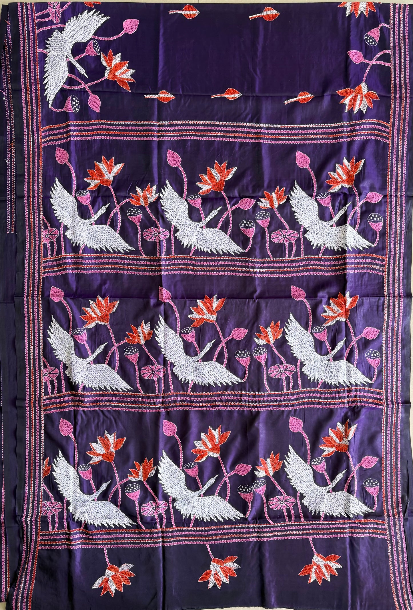 Hand work Kantha stitch Saree in Artificial Silk