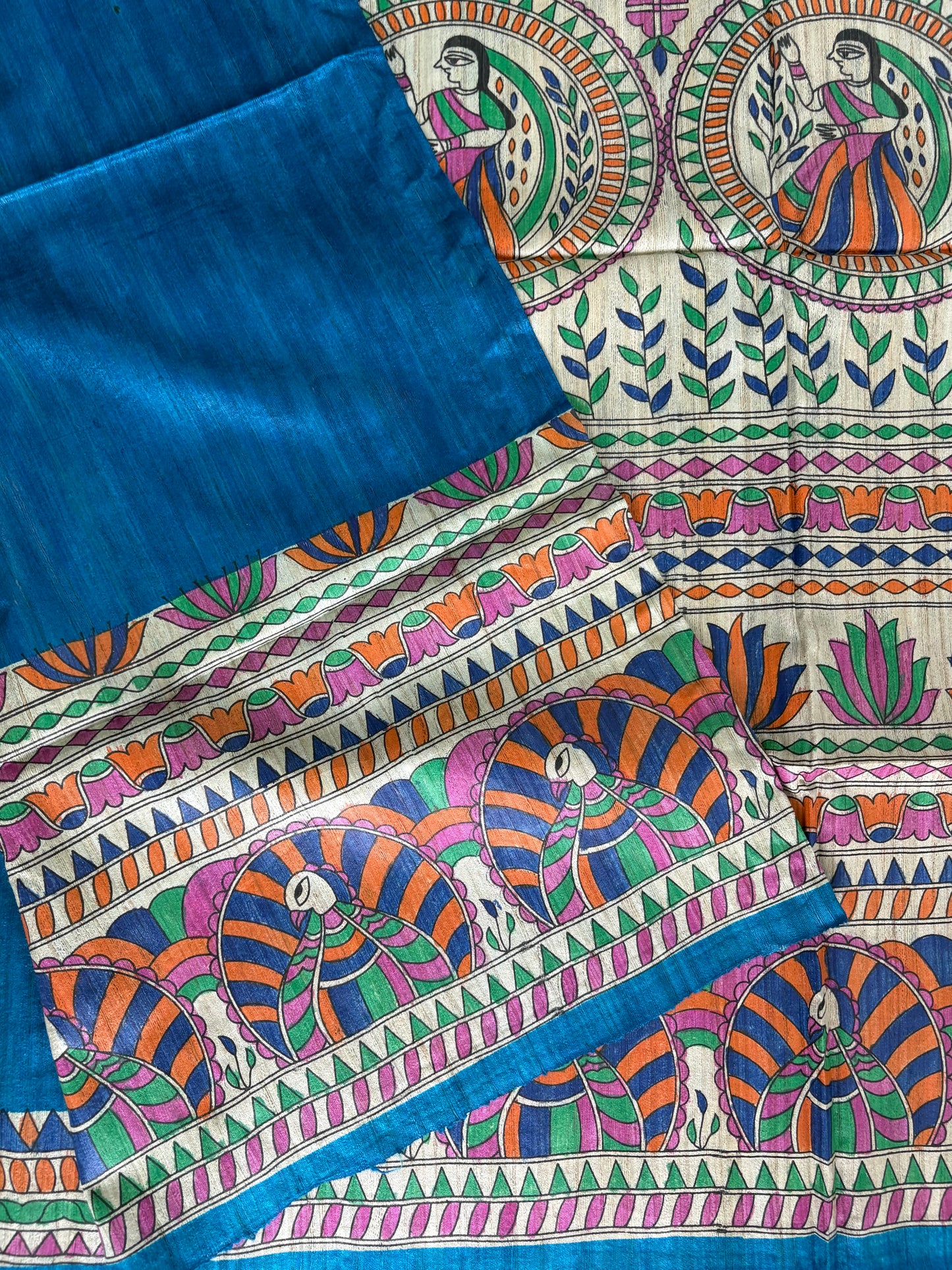 Pure Tussar Ghicha Silk Handcrafted Madhubani Half Saree (Silk Marked)