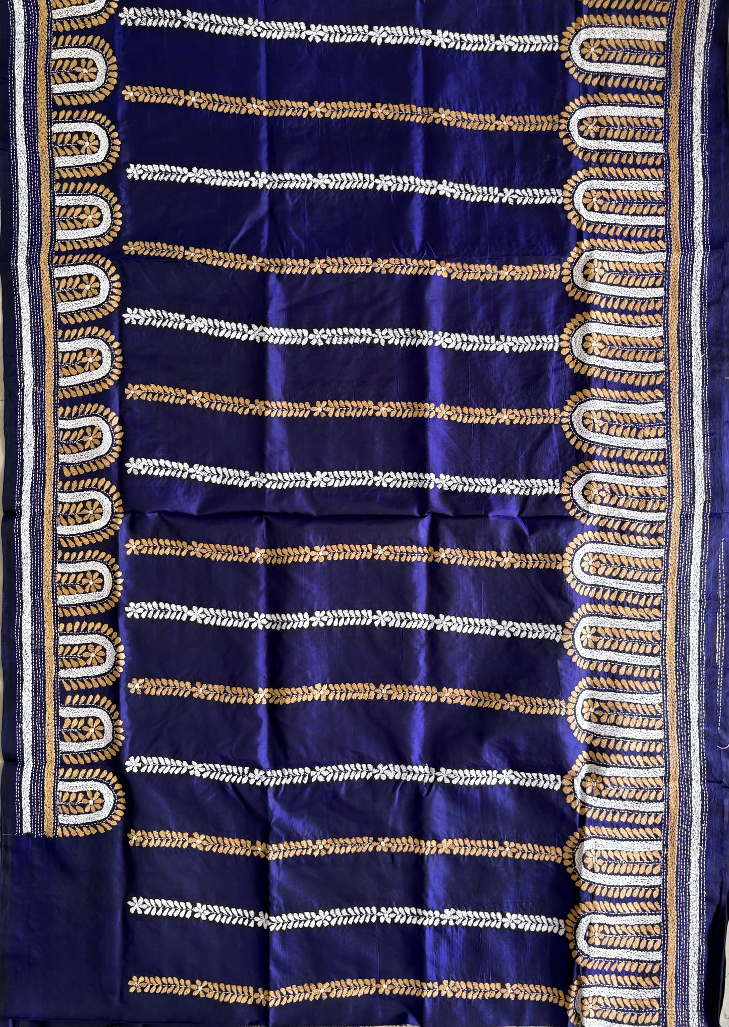 Kantha Stitch Hand Embroidered Pure Banglore Silk Saree