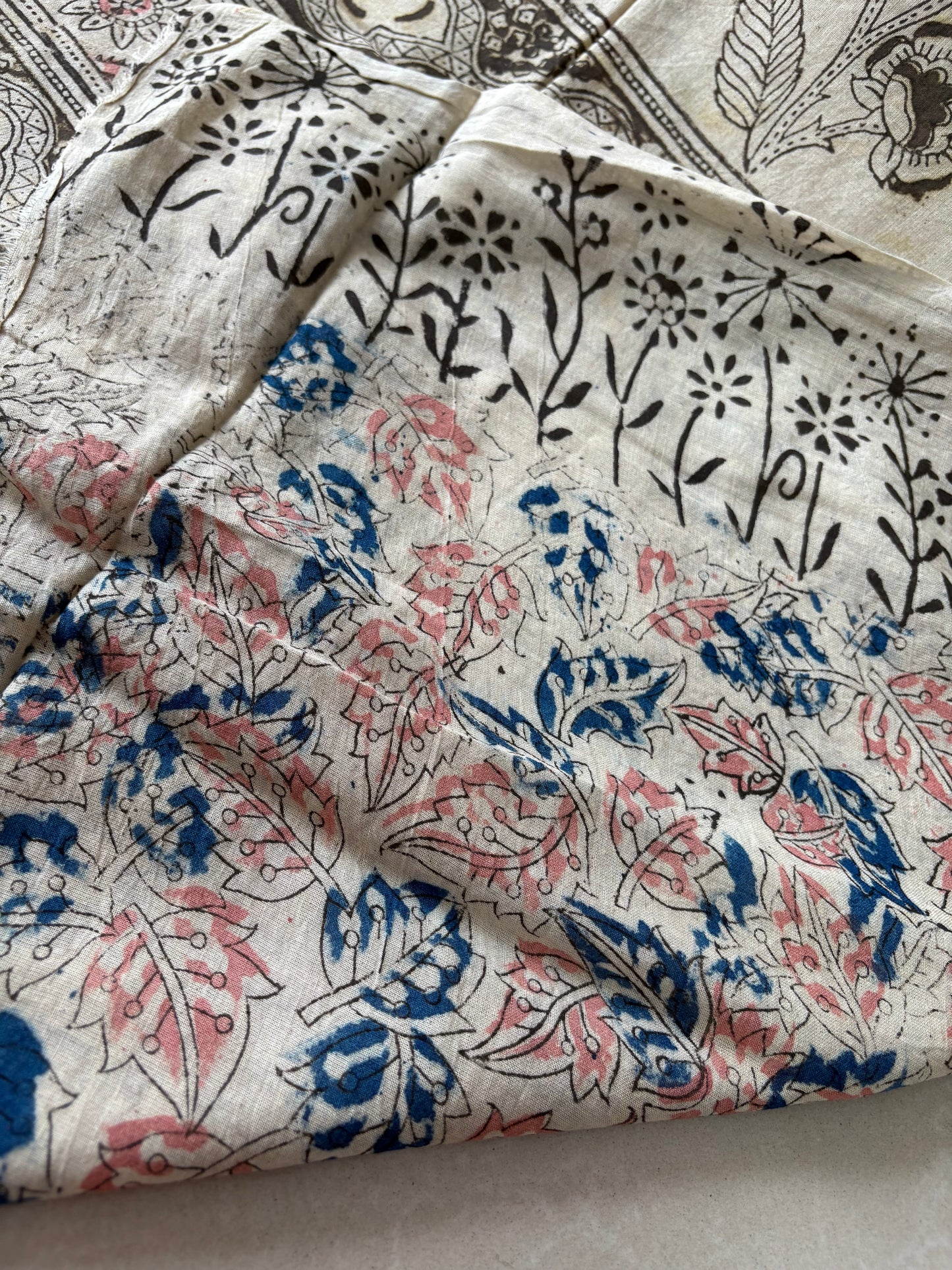 Kalamkari printed malmal cotton Saree with blouse