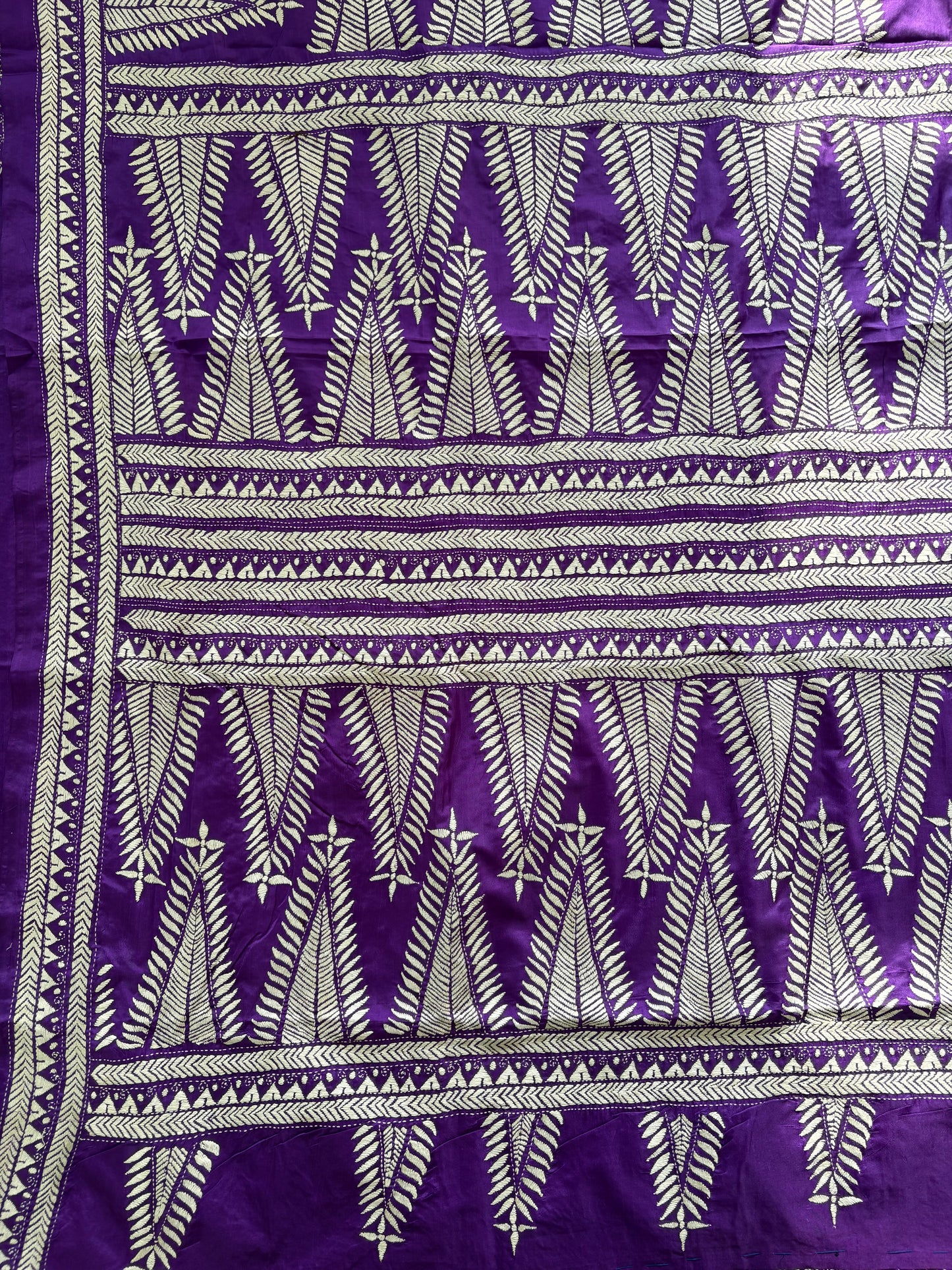 Kantha Hand Embroidered Blended Banglore Silk/Art Silk Saree With Blouse