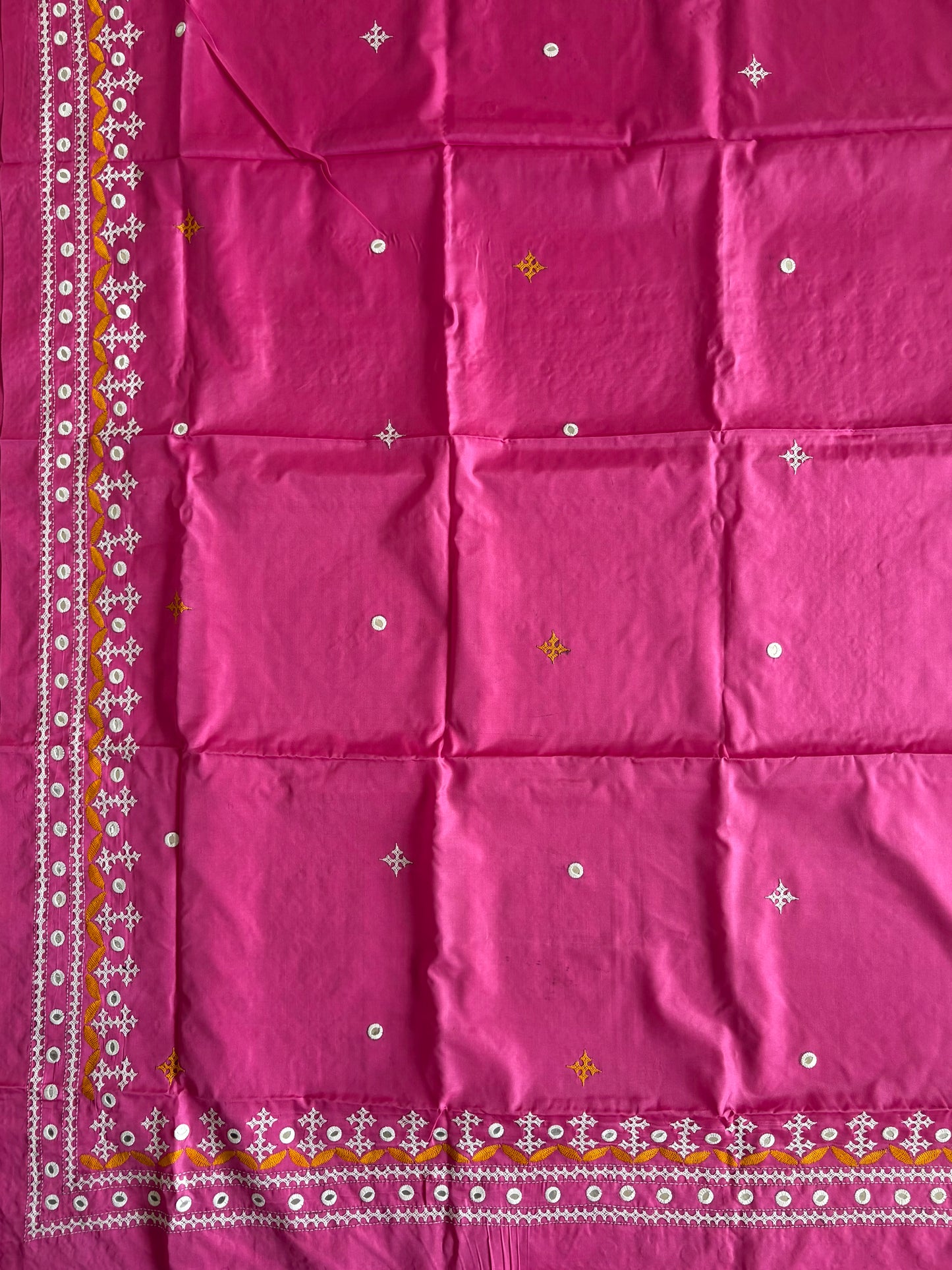 Gujrati Stitch/Kutch Hand Embroidered Art Silk Saree