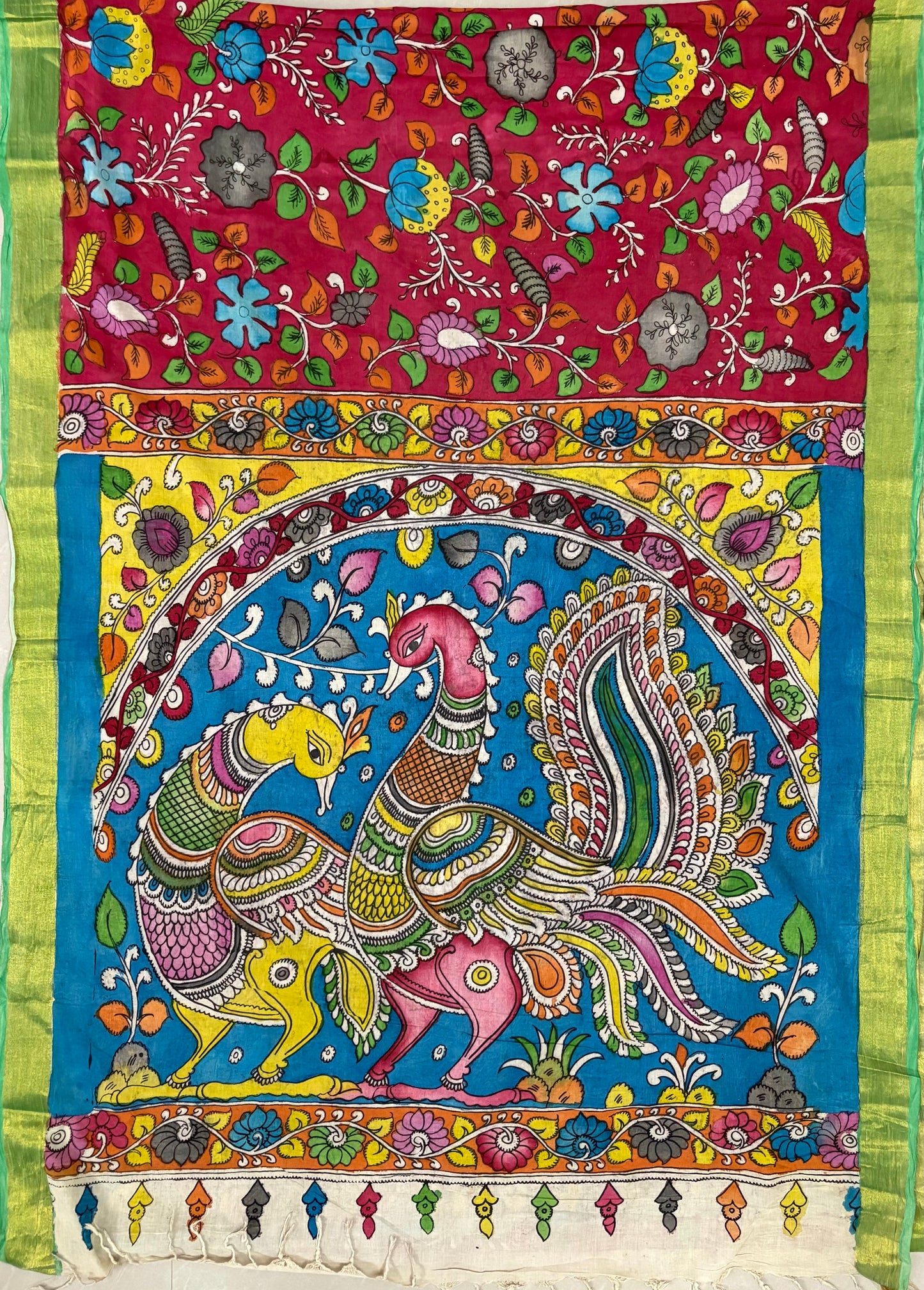 Pen Kalamkari hand painted pure cotton Saree with blouse