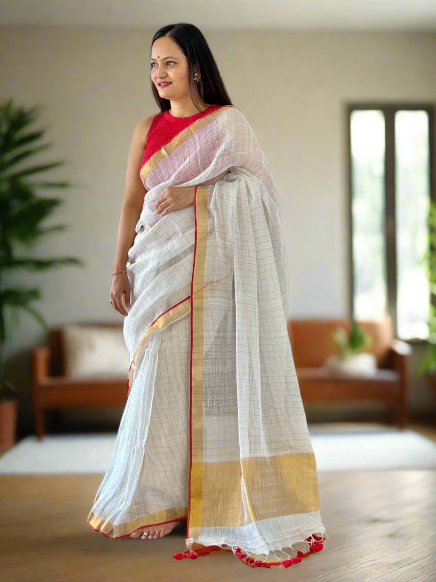 Pure Linen By Linen handloom Saree (handloom marked)