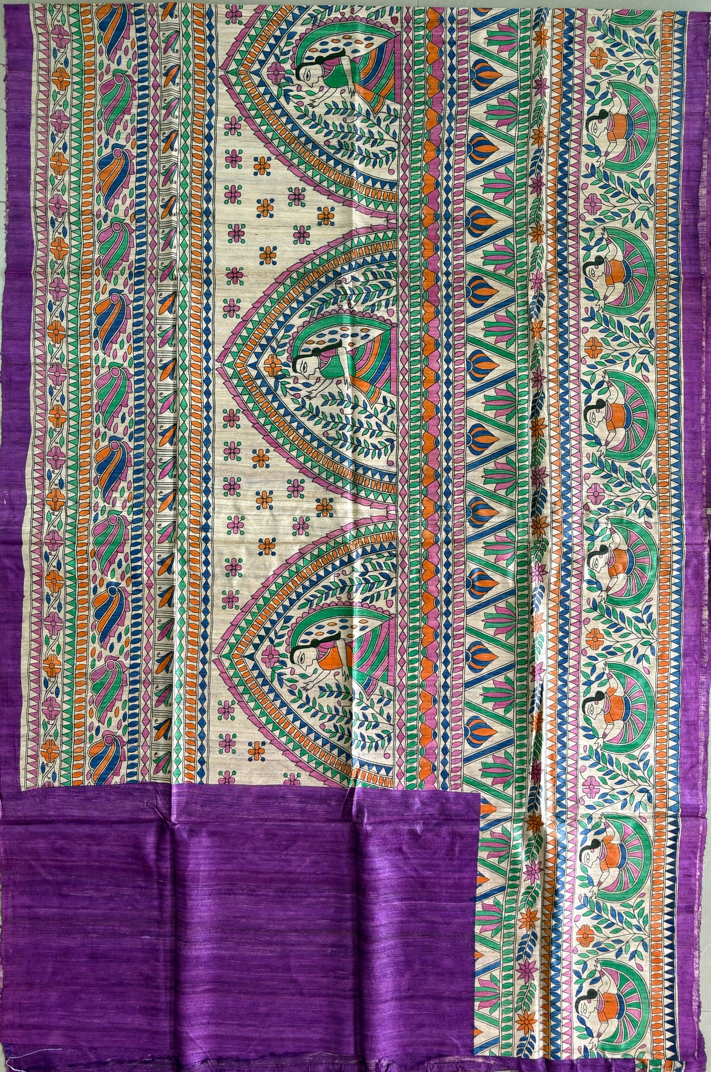 Pure Tussar Ghicha Silk Handcrafted Madhubani Half Saree (Silk Marked)