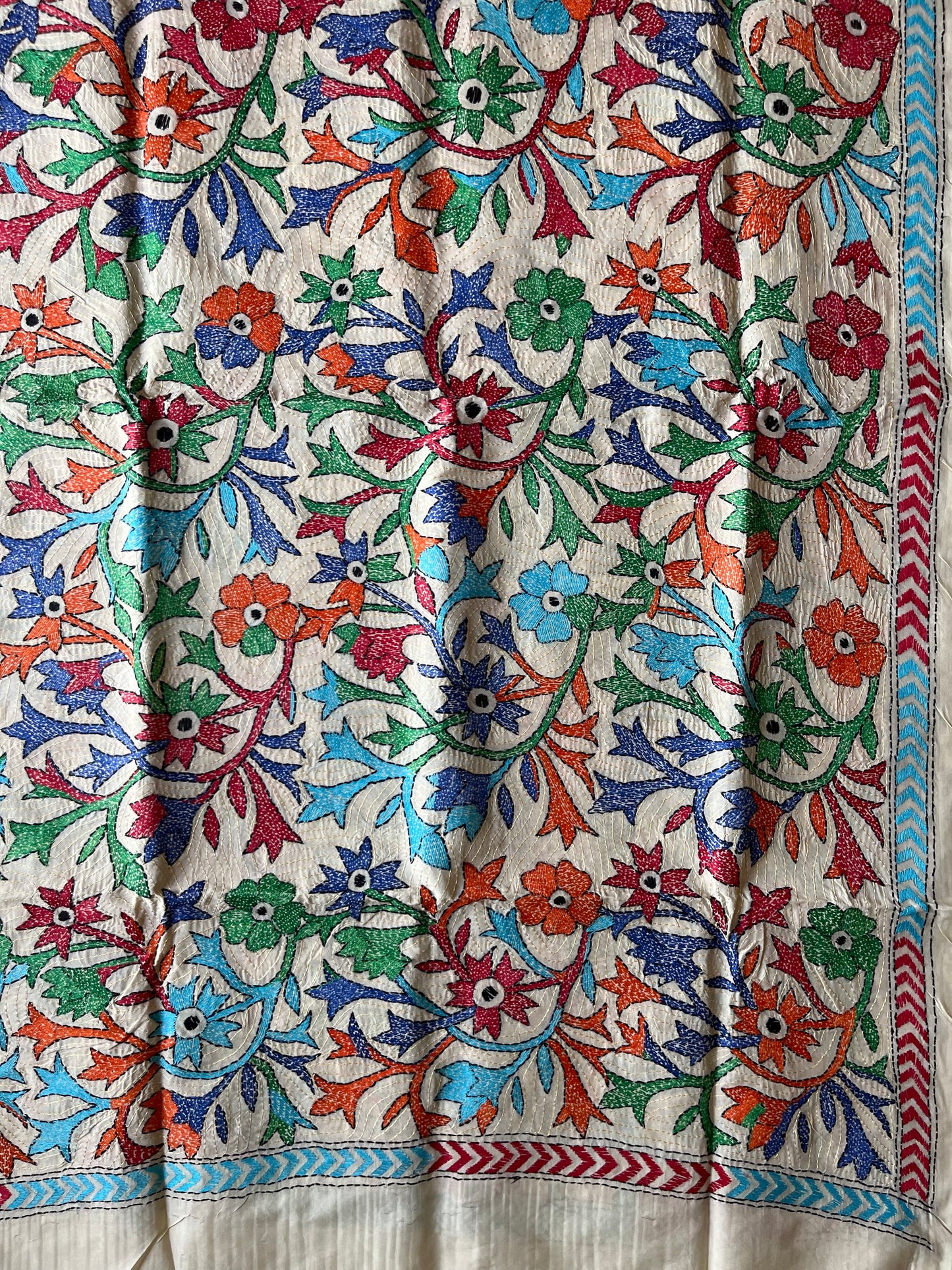 Nakshi Kantha Hand Embroidary Full Work Semi Tusshar Silk Dupatta 36”