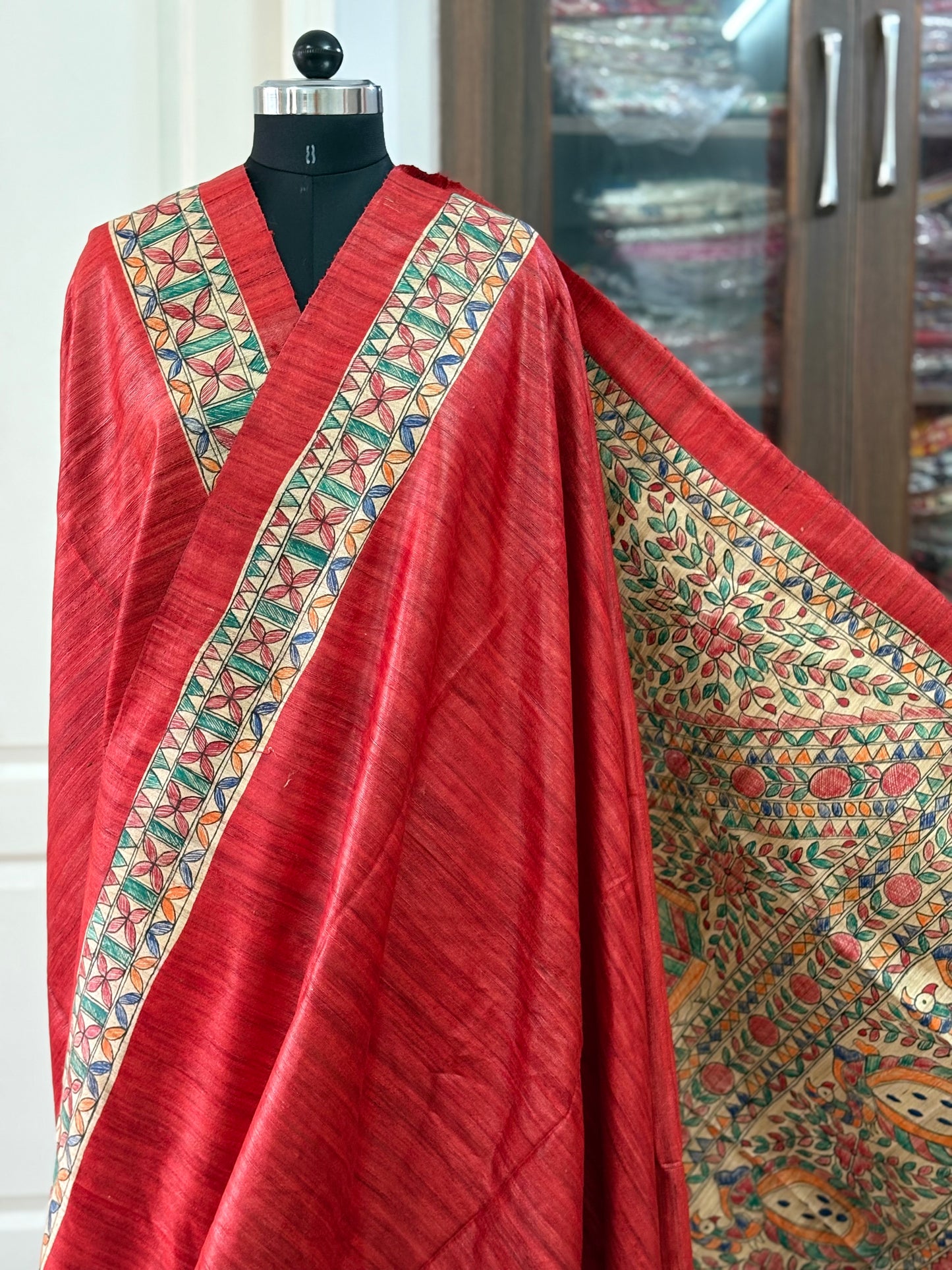 Pure Tussar Ghicha Silk Handcrafted Madhubani Saree (Silk Marked)