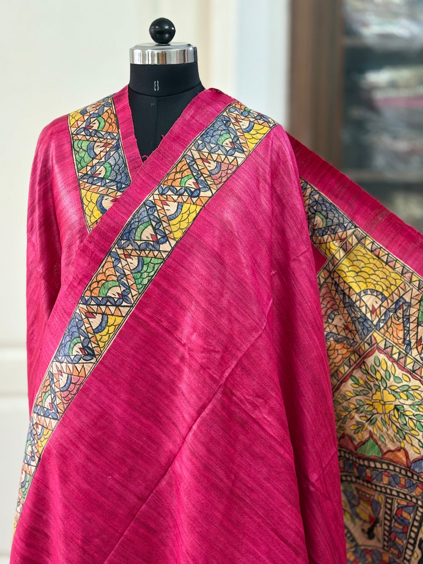 Pure Tussar Ghicha Silk Handcrafted Madhubani Saree (Silk Marked)