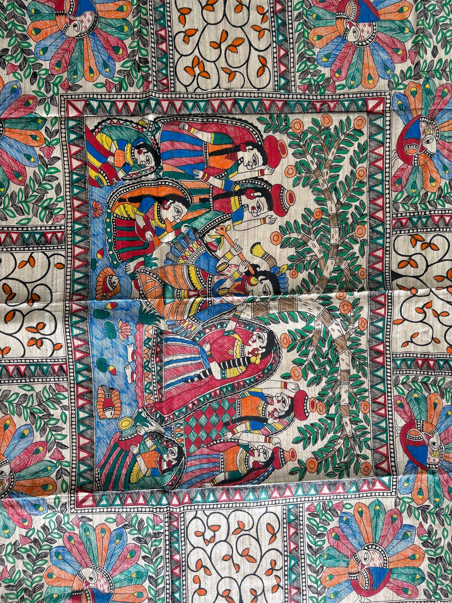 Pure Tussar Ghicha Silk Handcrafted Madhubani Saree (Silk Marked)