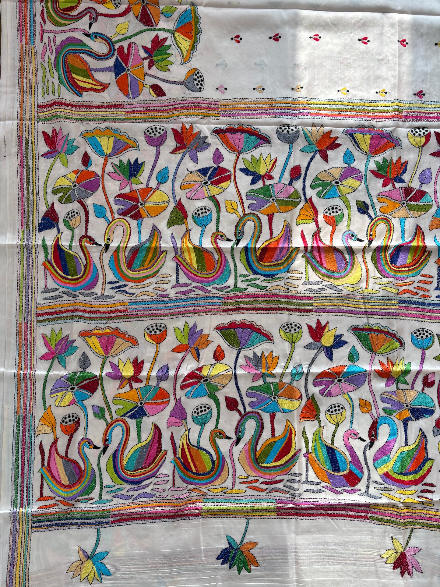 Kantha Hand Embroidered Blended Banglore Silk/Art Silk Saree With Blouse