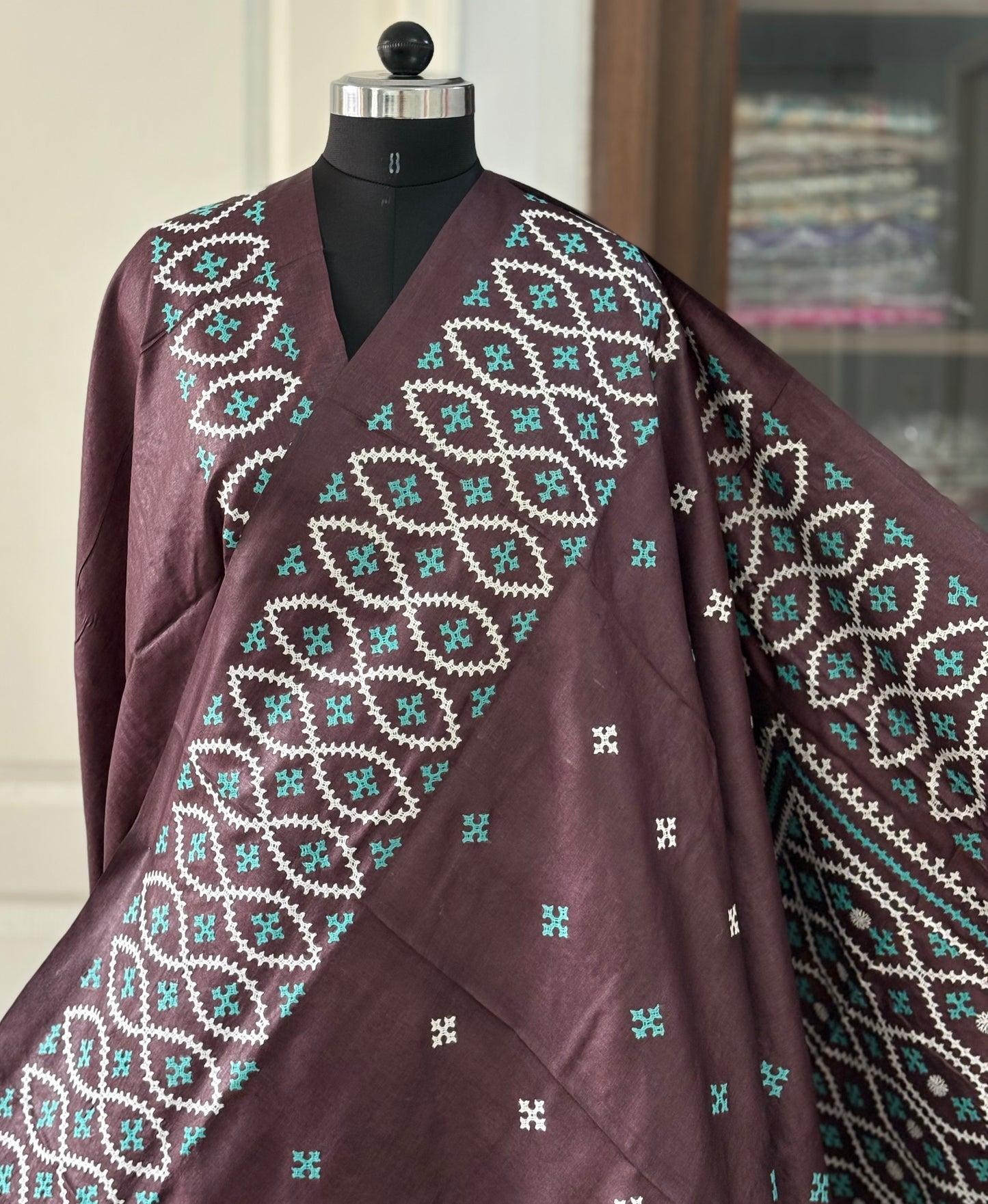 Kutch work/Gujrati stitch Hand Embroidered Pure Tassar Silk Saree