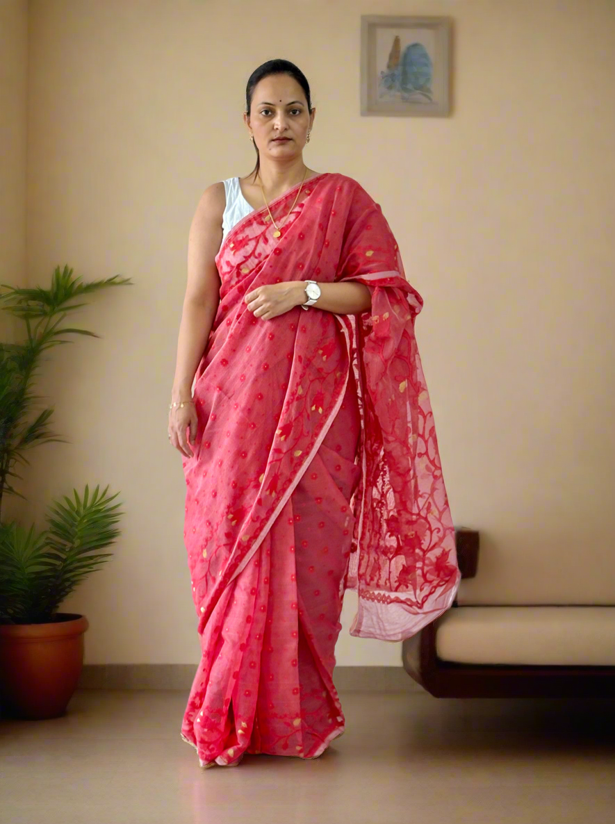 Red Soft Dhakai/Jamdani Saree