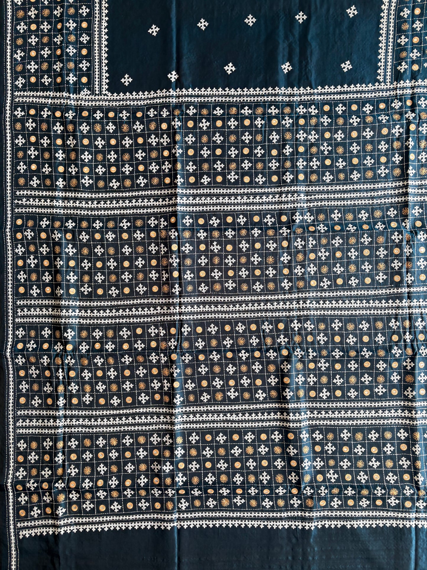 Gujrati Stitch/Kutch Hand Embroidered Art Silk Saree