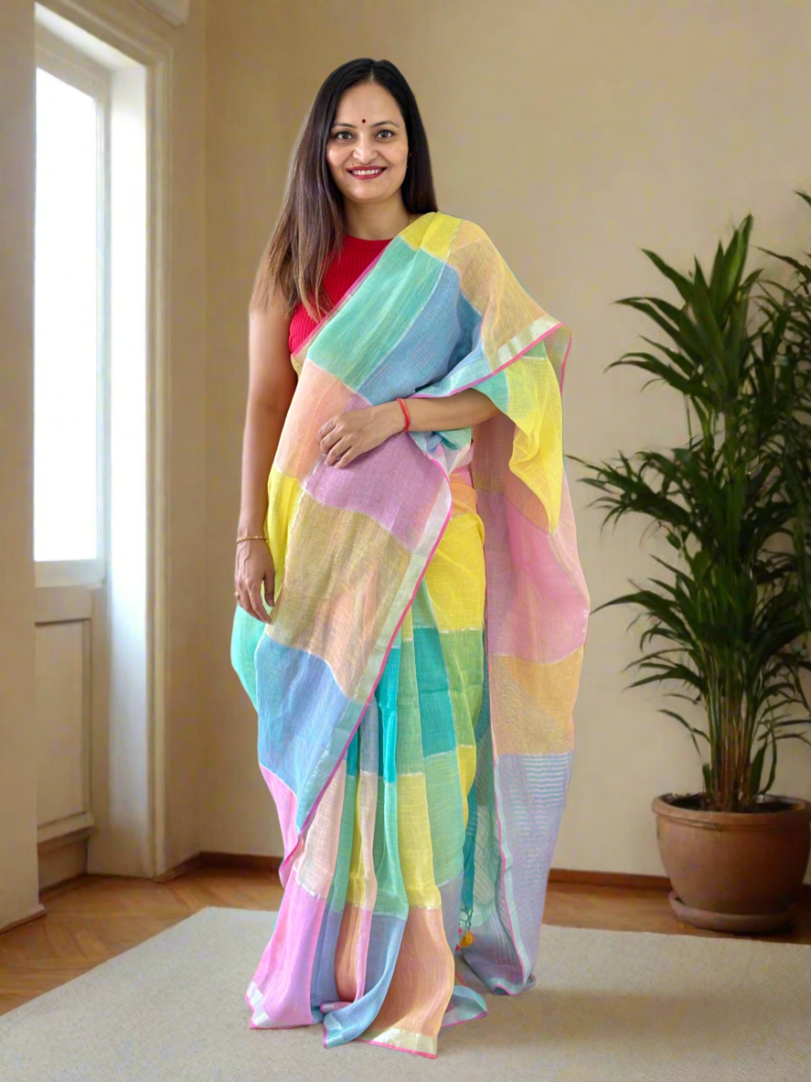 Pure Linen By Linen handloom Saree (handloom marked)