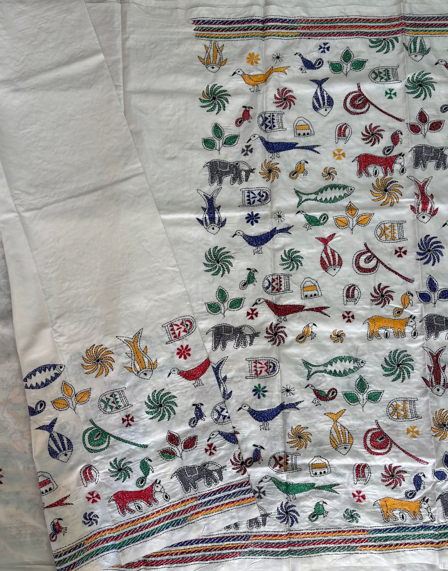 Hand work Kantha stitch Saree in Artificial Silk