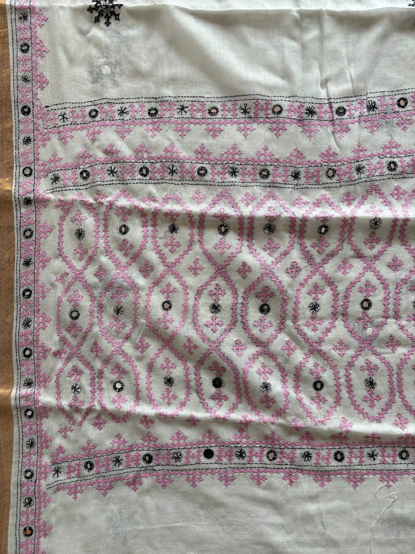 Gujrati Stitch/Kutch Hand Embroidered South Cotton Saree