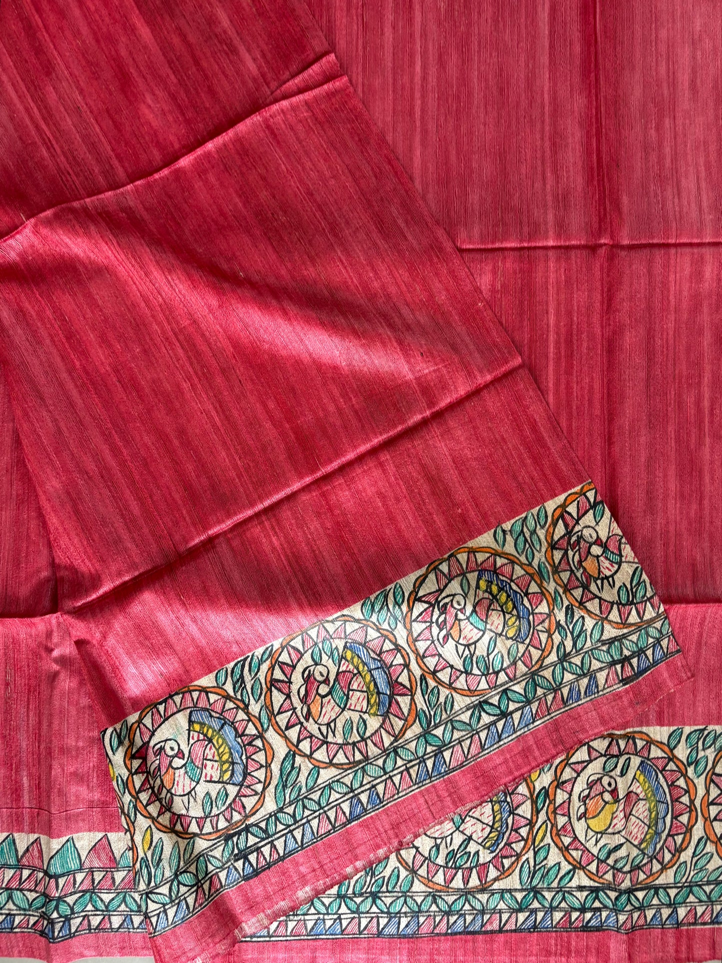 Pure Tussar Ghicha Silk Handcrafted Madhubani Saree (Silk Marked)