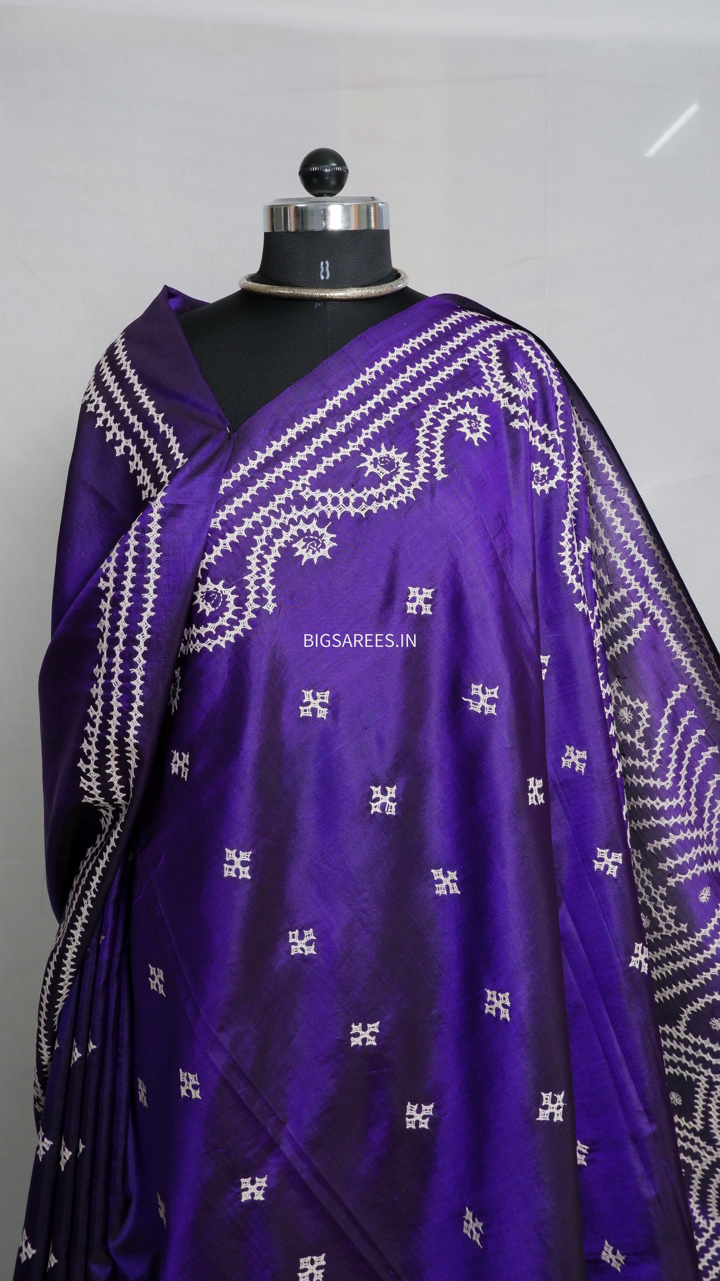 Kutch Hand Embroidered Pure Banglore Silk Saree