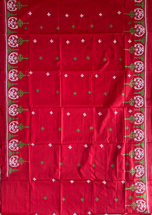 Gujrati Stitch/Kutch Hand Embroidered Art Silk Saree