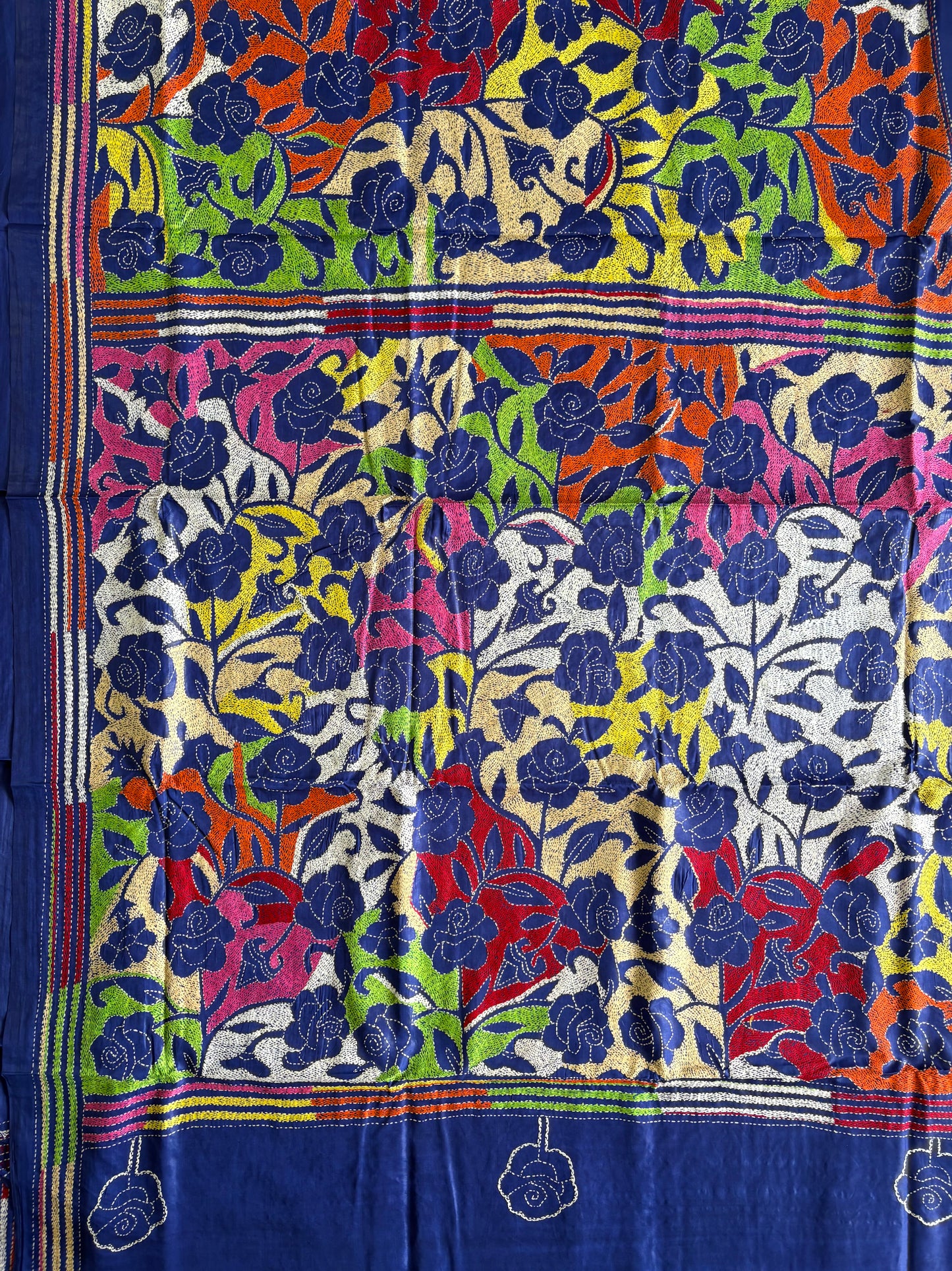 Kantha Hand Embroidered Blended Banglore Silk/Art Silk Saree With Blouse