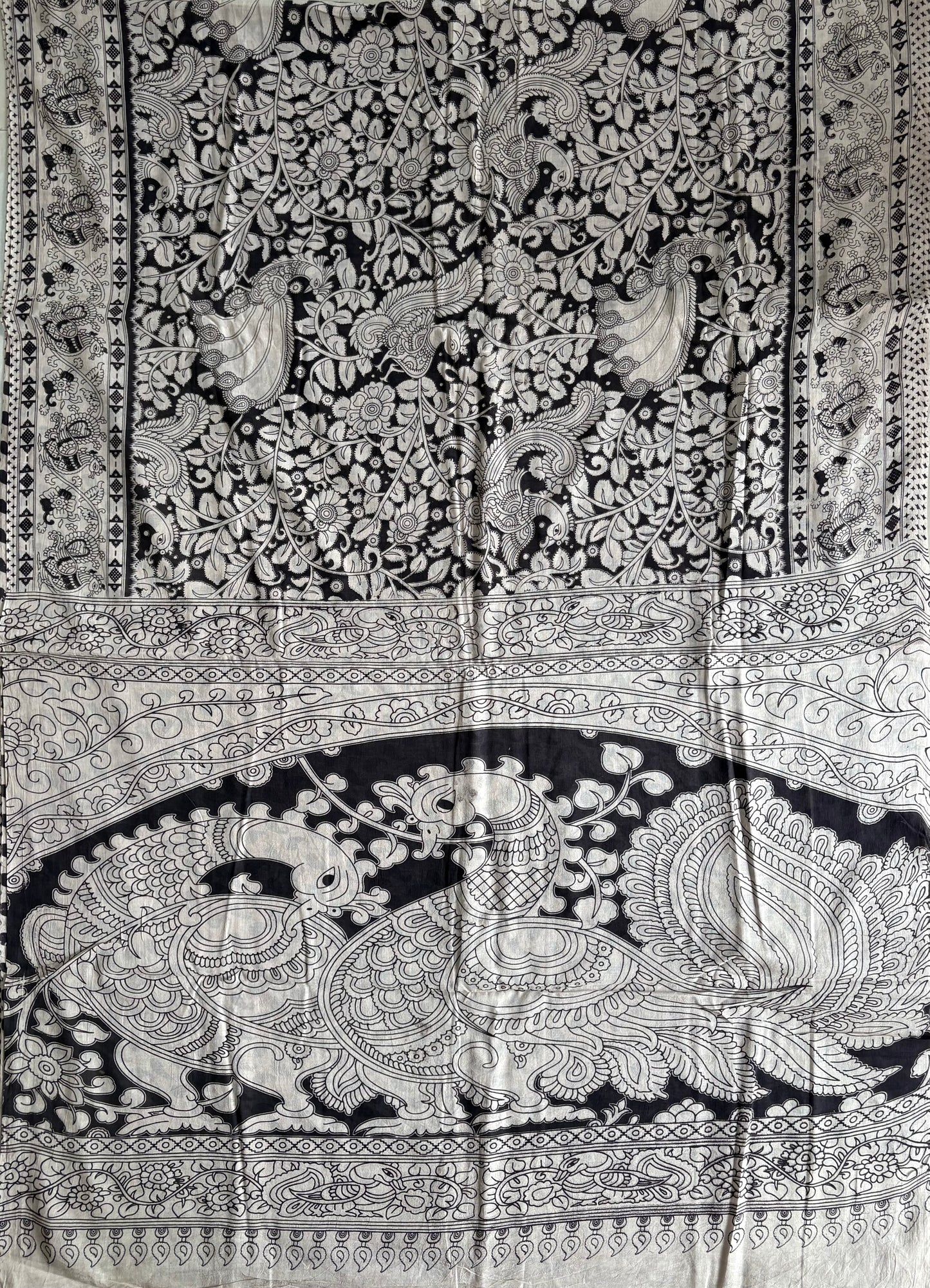 Kalamkari printed malmal cotton Saree with blouse