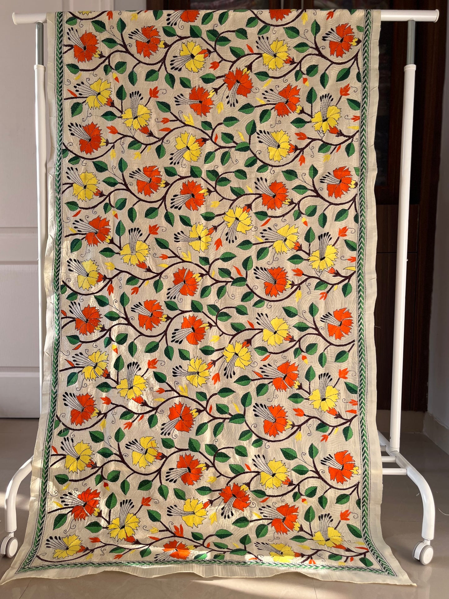 Nakshi Kantha Stitch Silk Dupatta 36”