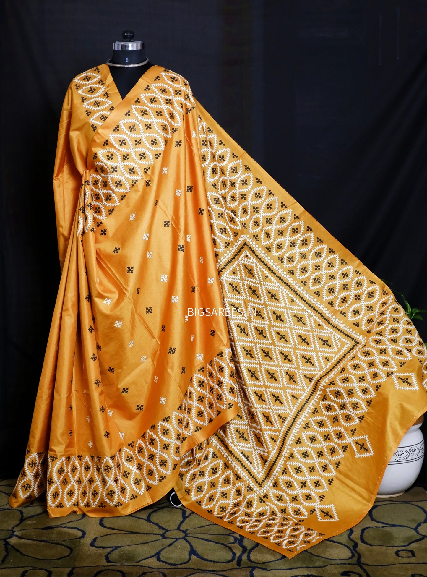 Kutch Hand Embroidered Pure Banglore Silk Saree