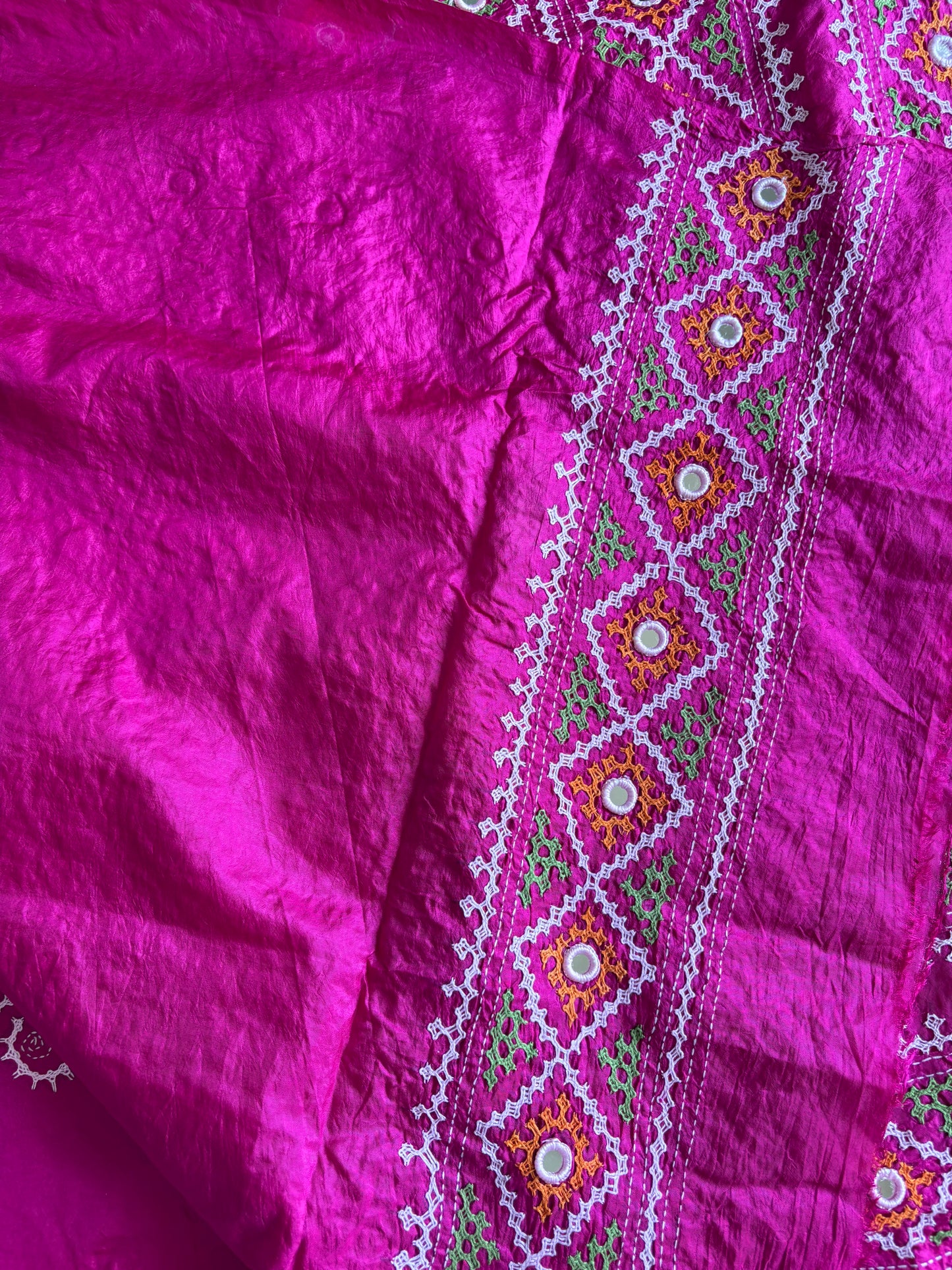 Kutch work/Gujrati stitch Hand Embroidered Pure Tassar Silk Saree