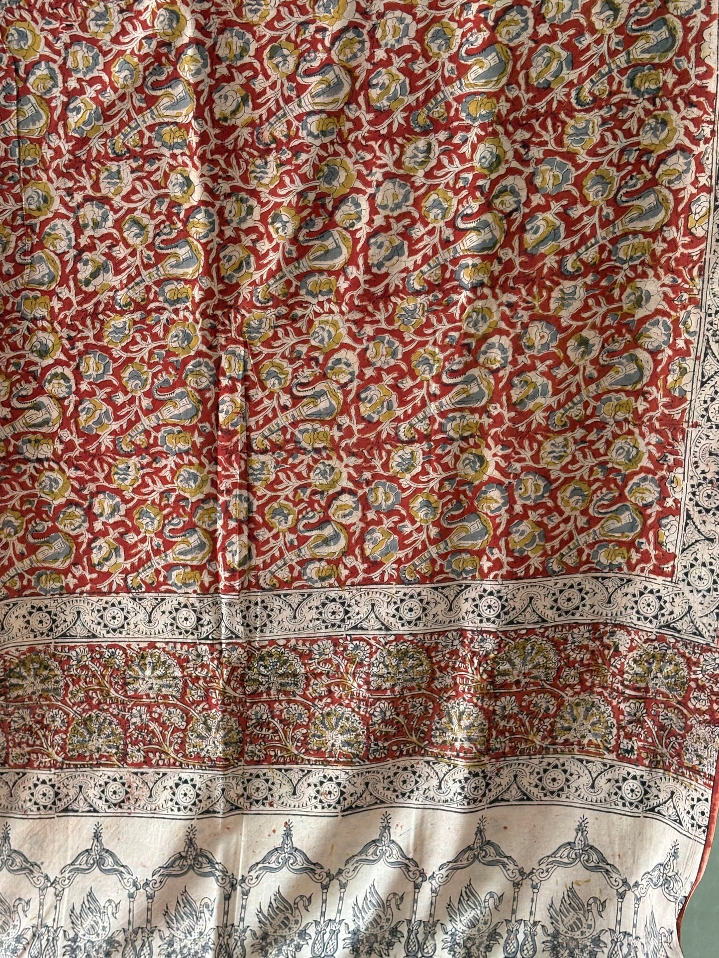 Kalamkari printed malmal cotton Saree with blouse