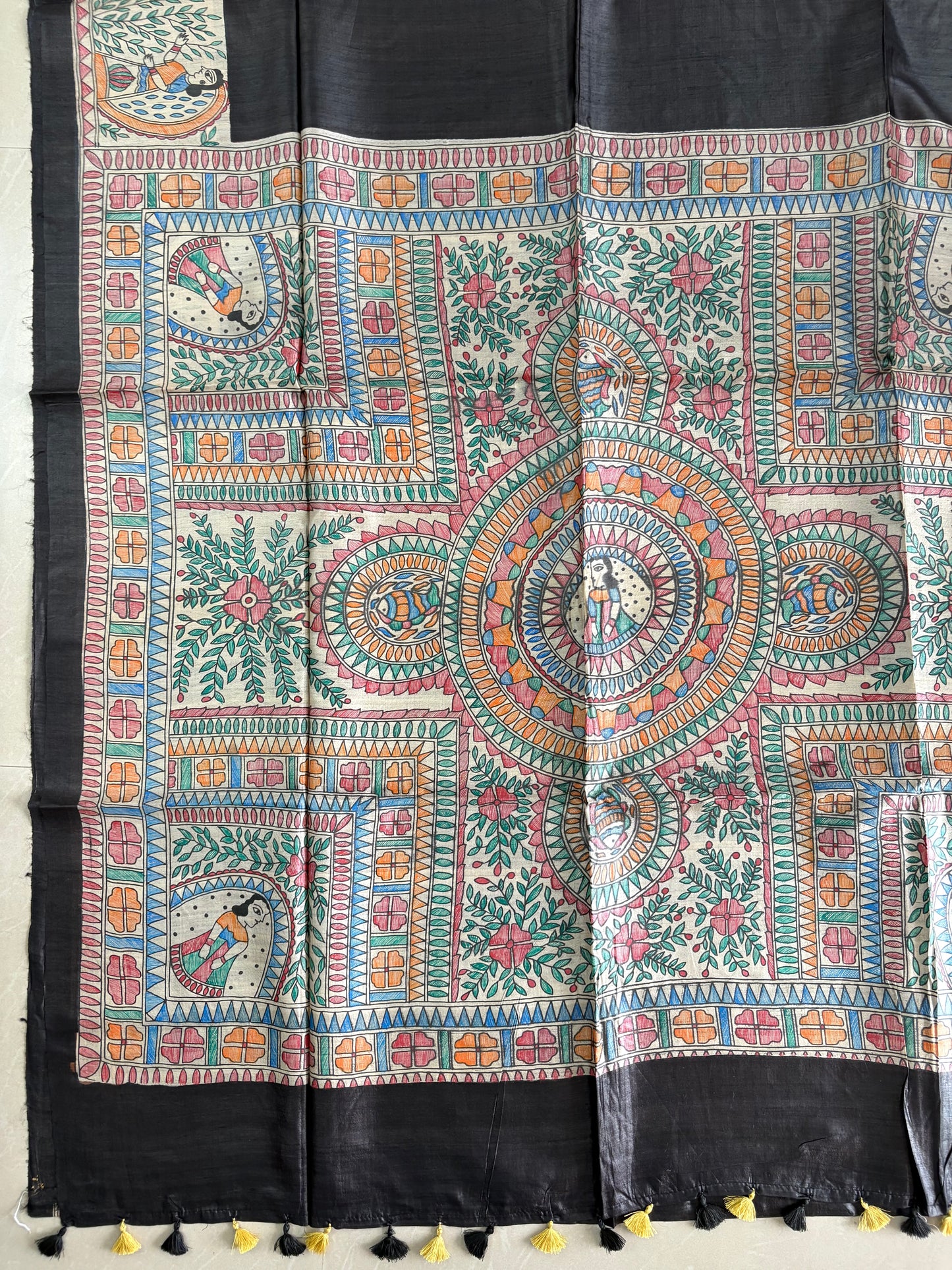 Pure Desi Tussar Silk Handcrafted Madhubani Saree (Silk Marked)