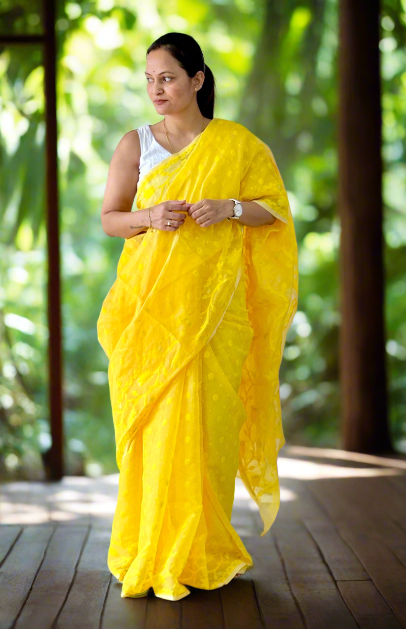 Yellow Soft Dhakai/Jamdani Saree
