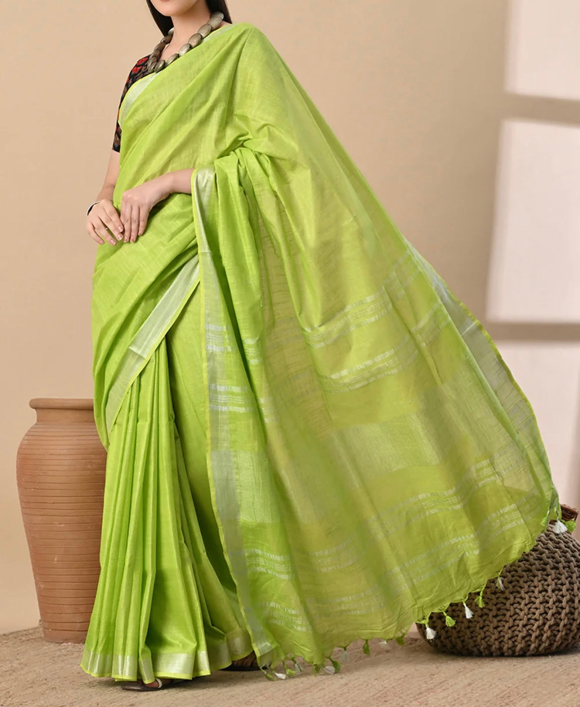 Cotton Linen Saree With running Blouse
