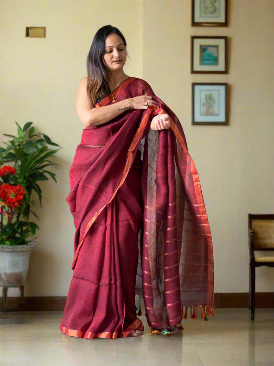 Linen By Linen Saree With Blouse