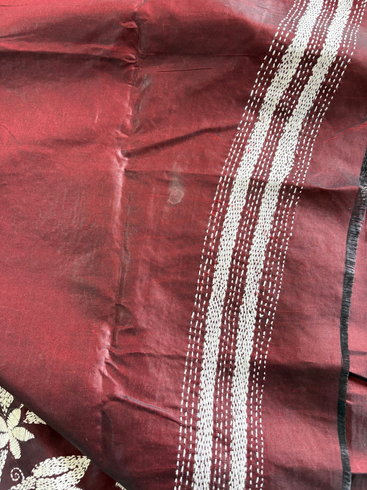 Kantha Hand Work Embroidered Art Silk Saree With Blouse
