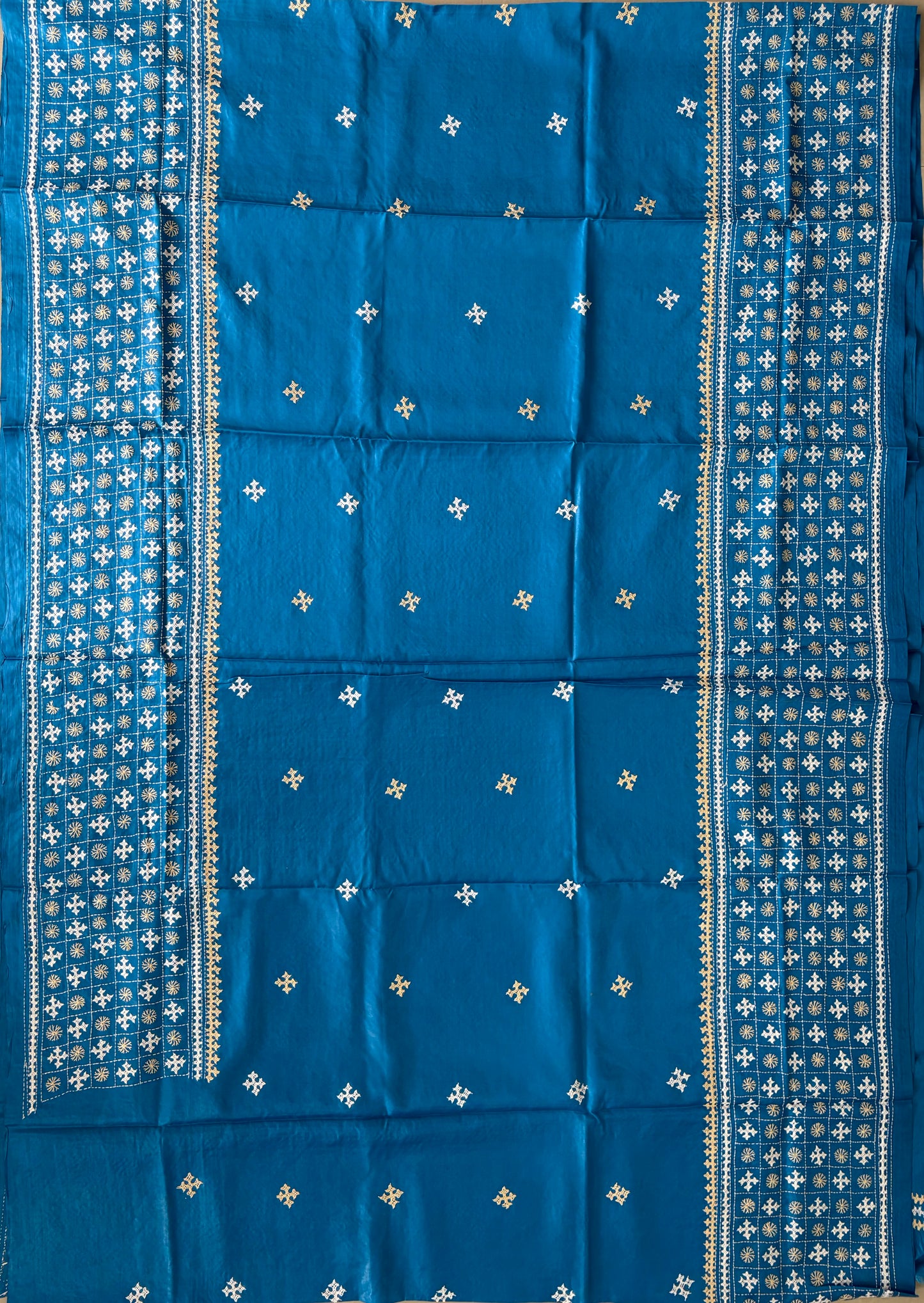 Gujrati Stitch/Kutch Hand Embroidered Art Silk Saree