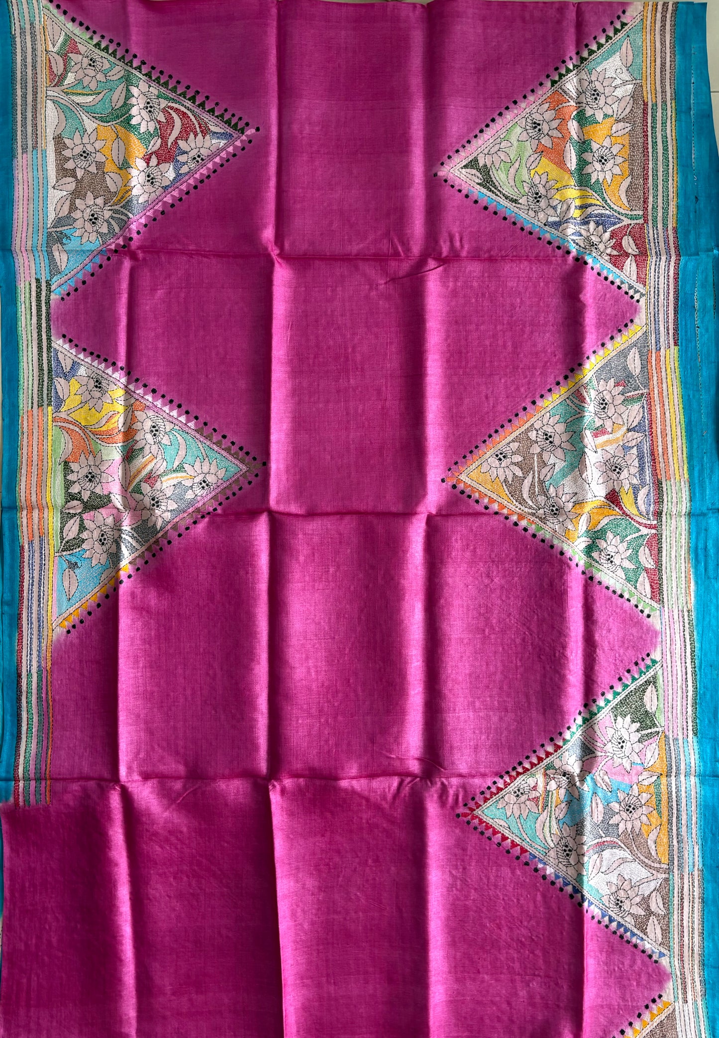 Kantha Stitch Hand Embroidered Pure Gachi by Gachi Tassar Silk Saree (Silk Marked)