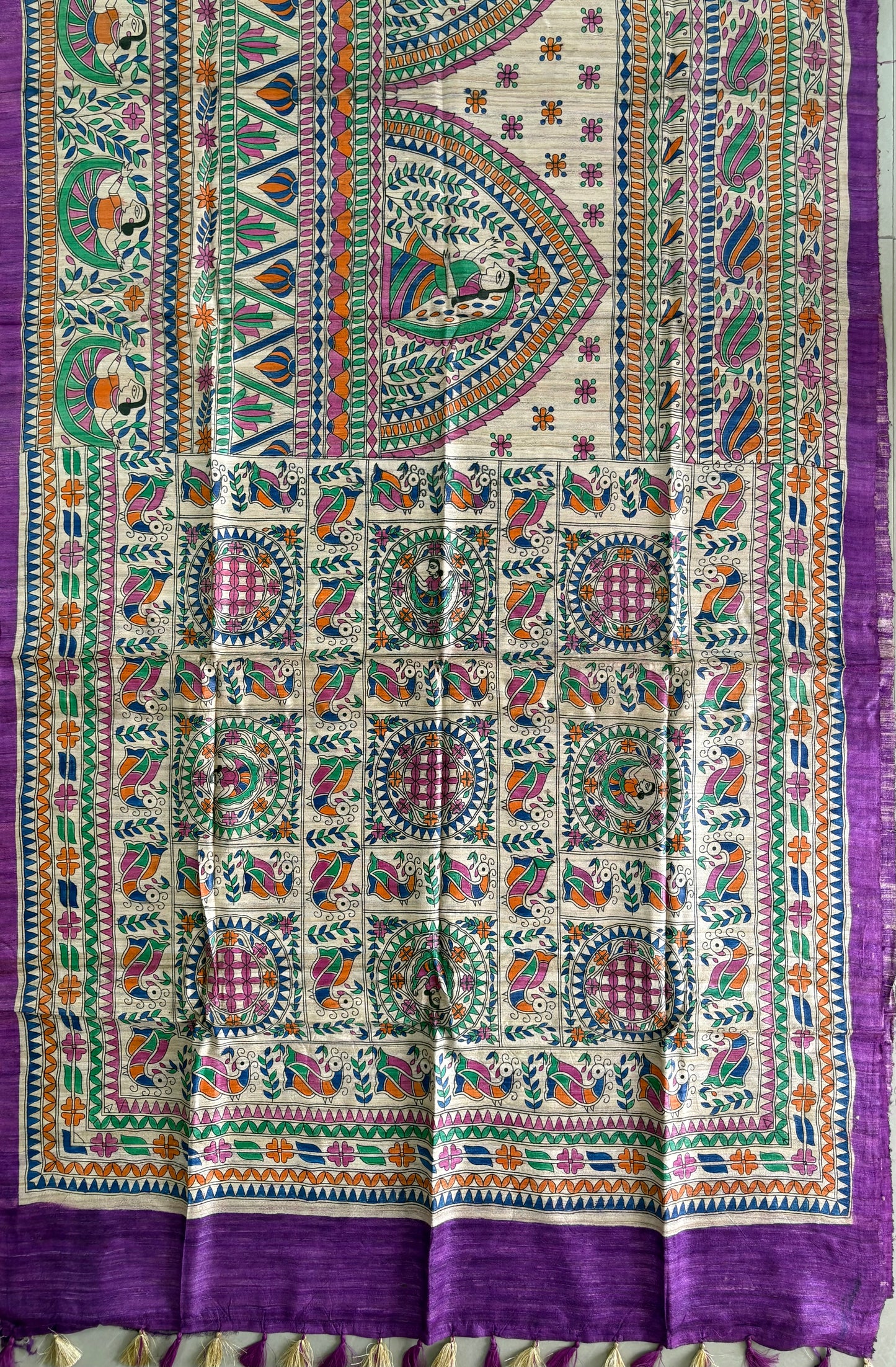 Pure Tussar Ghicha Silk Handcrafted Madhubani Half Saree (Silk Marked)