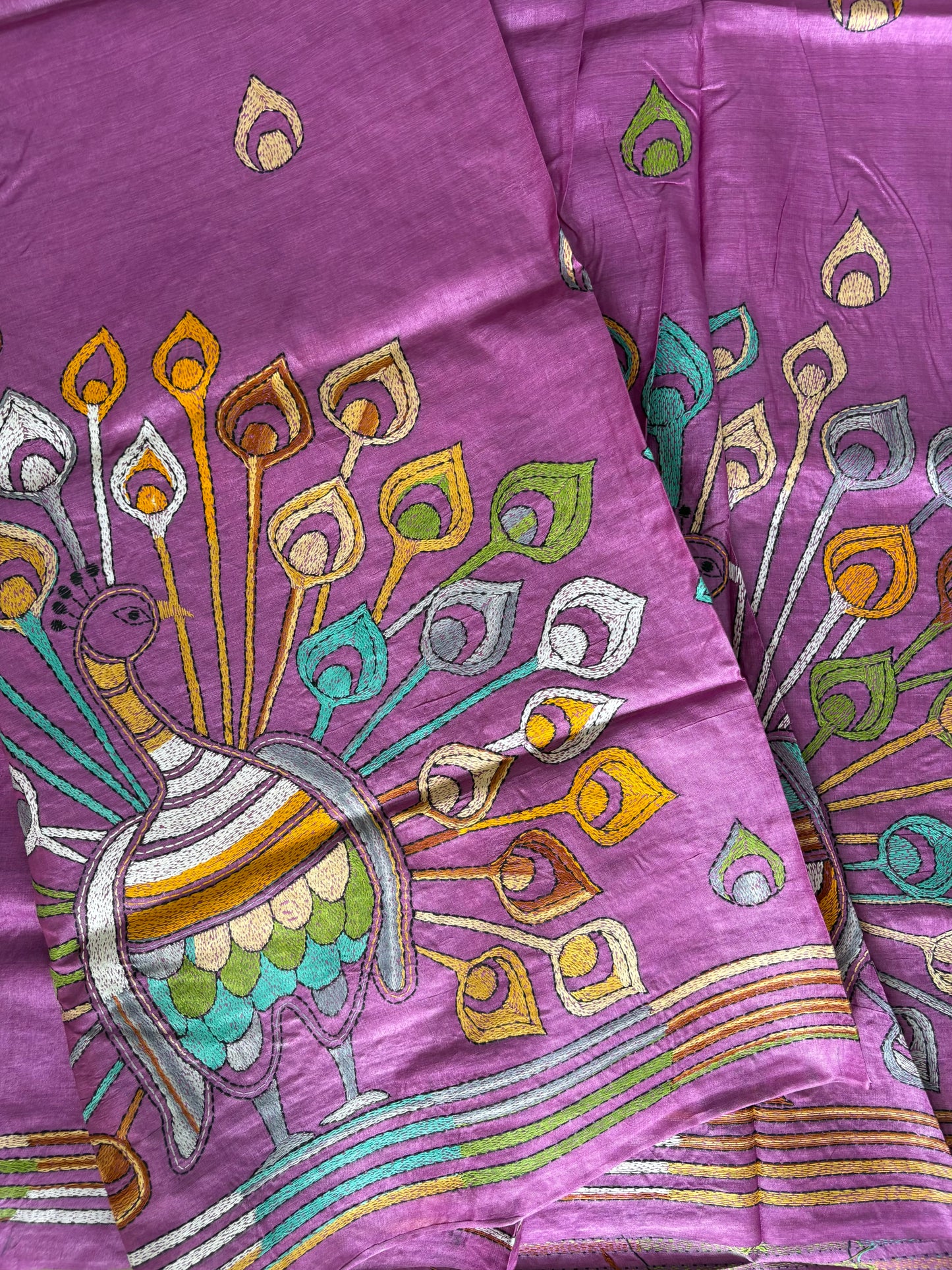 Kantha Hand Embroidered Pure Tussar Silk Saree