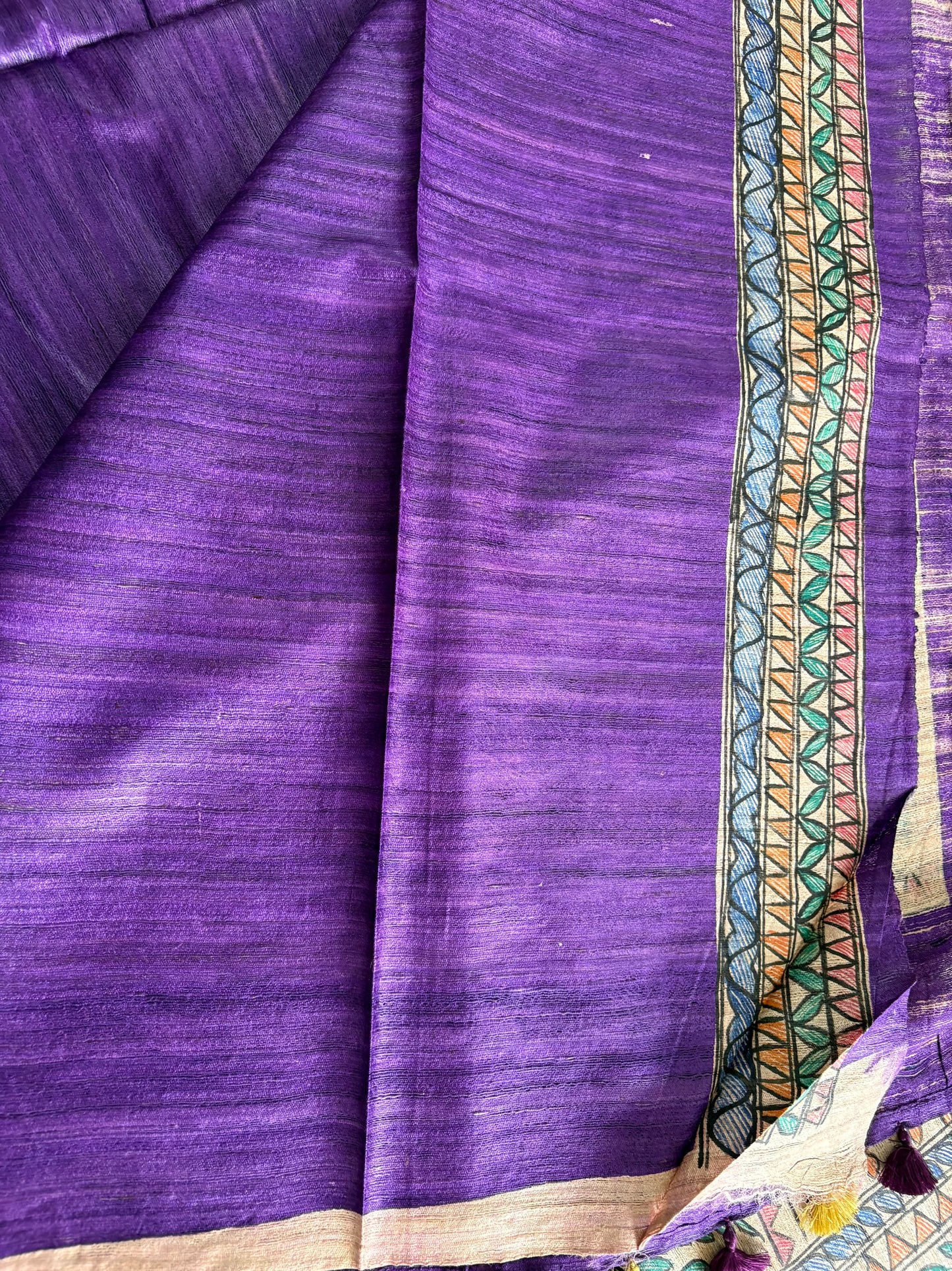 Pure Tussar Ghicha Silk Handcrafted Madhubani Saree (Silk Marked)