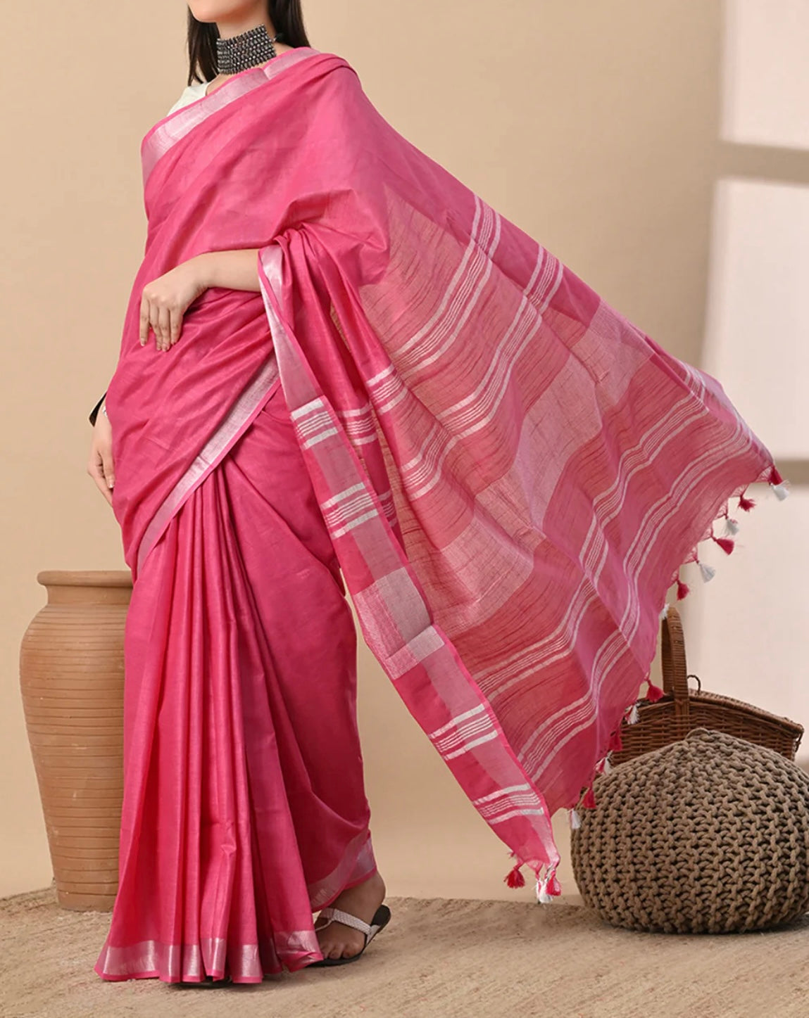Cotton Linen Saree With running Blouse