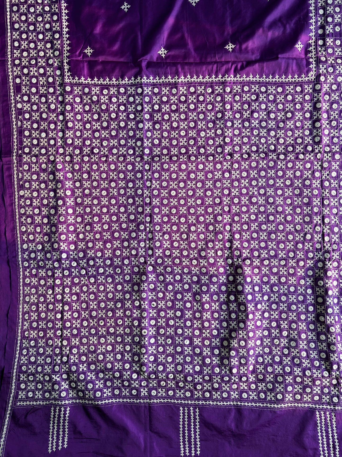 Gujrati Stitch/Kutch Hand Embroidered Art Silk Saree