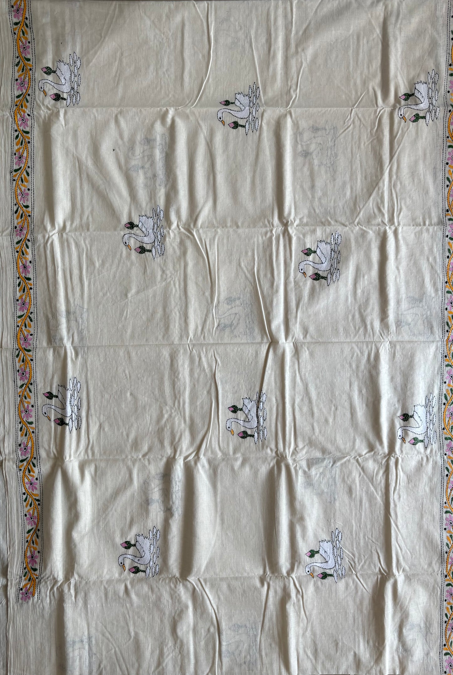 Kantha Khadi Cotton Saree - off white
