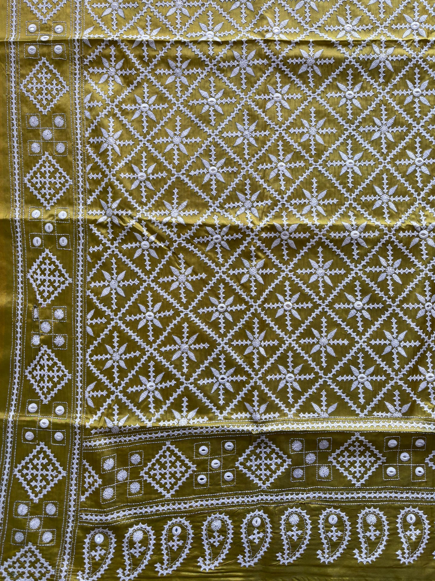 Gujrati Stitch/Kutch Hand Embroidered Art Silk Saree