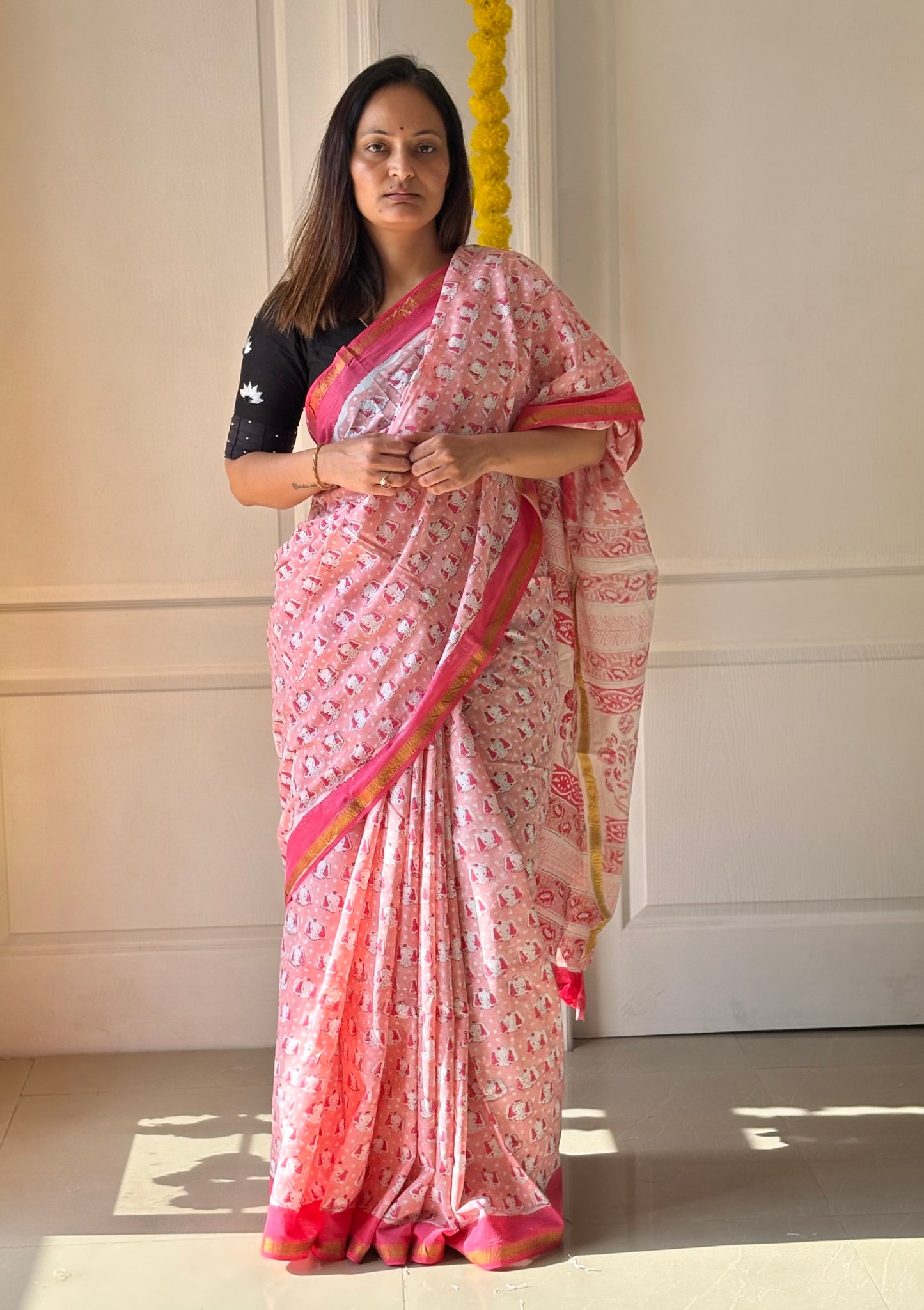 Handblock Printed Natural Dye Mulmul Cotton Saree