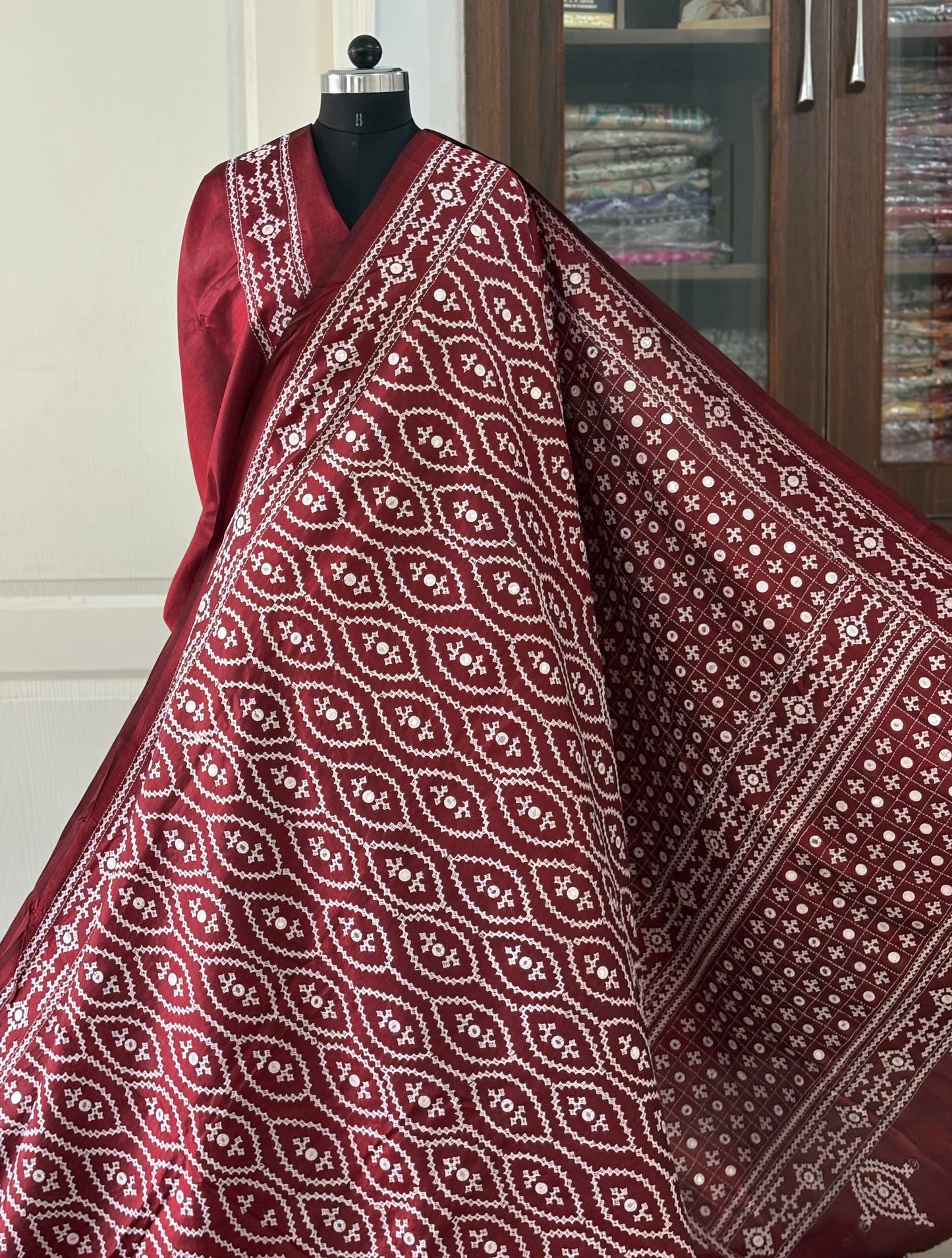 Kutch Hand Embroidered Pure Banglore Silk Saree