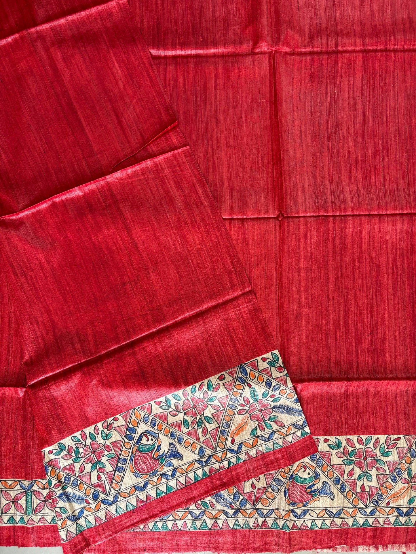Pure Tussar Ghicha Silk Handcrafted Madhubani Saree (Silk Marked)