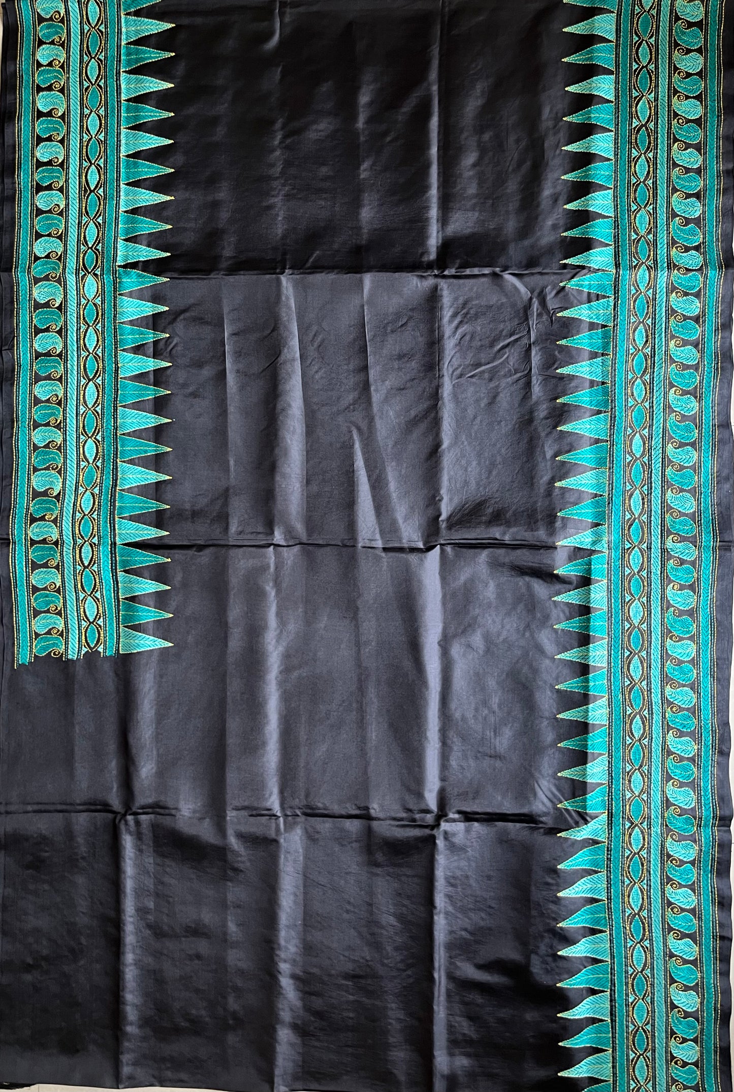 Black Kantha Hand Embroidery Pure Bangalore Silk Saree