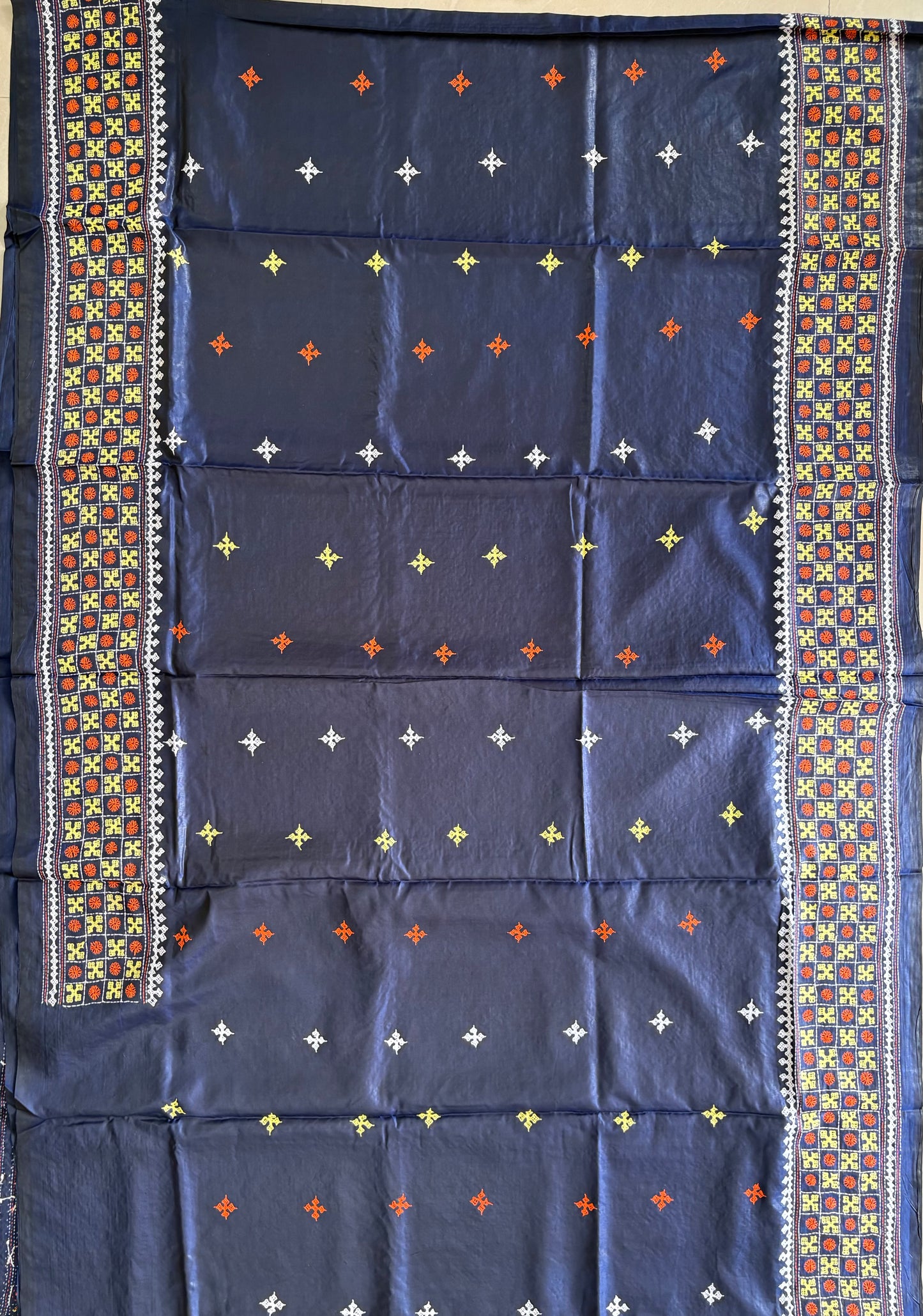 Gujrati Stitch/Kutch Hand Embroidered Art Silk Saree